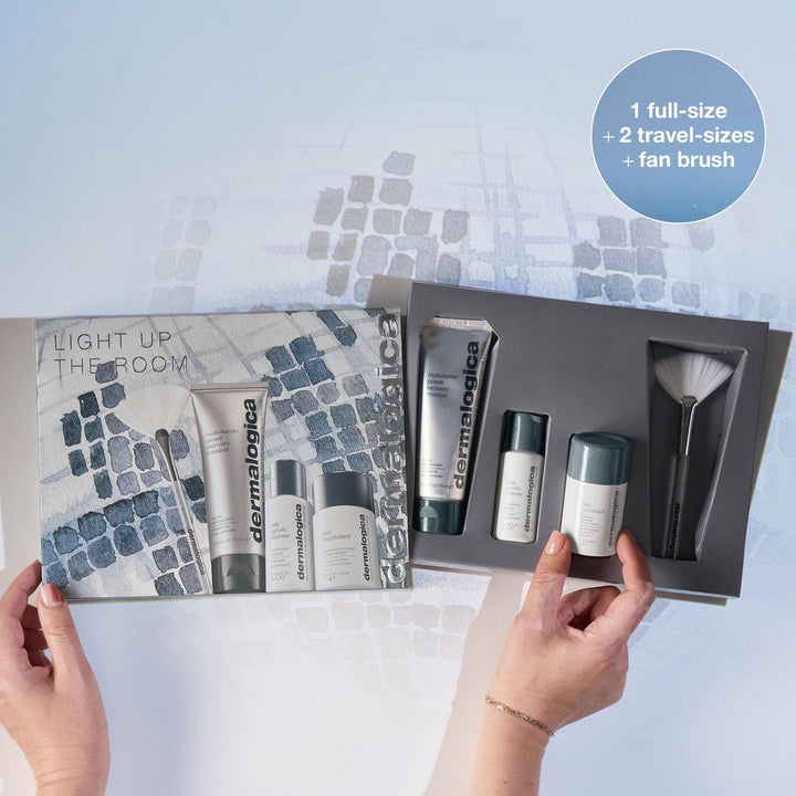 Dermalogica Light Up the Room – Facial Cleansing Skin Care Set, Includes Face Exfoliants, Cleanser, Mask, and Fan Brush