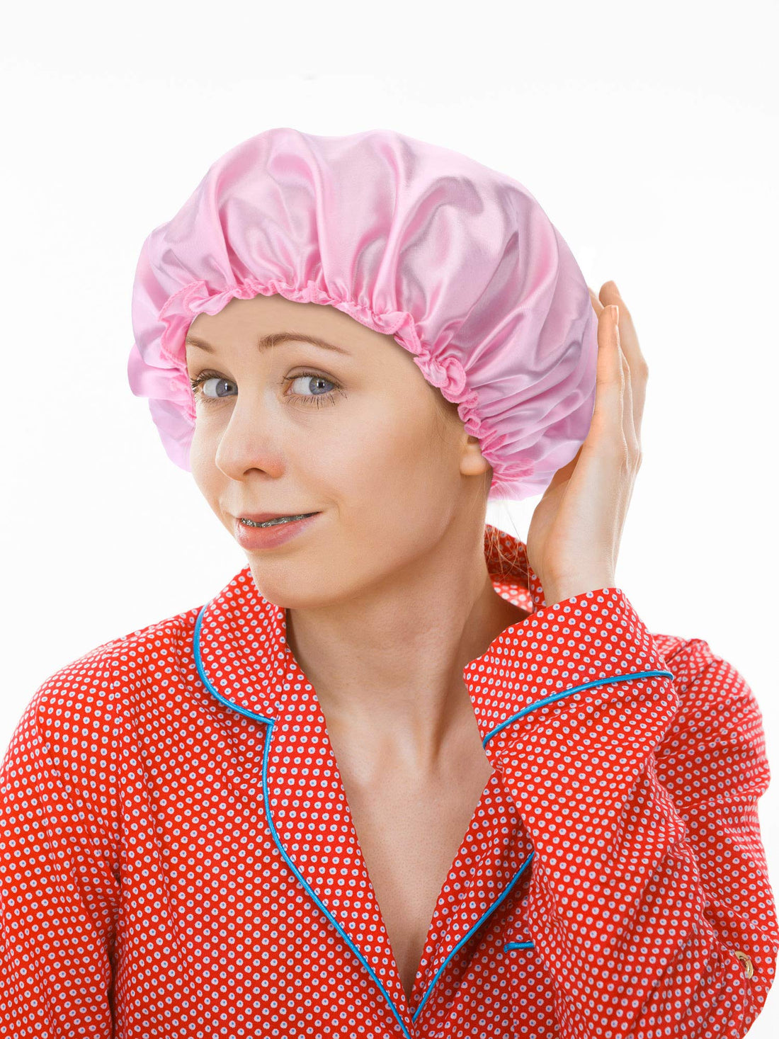 Blulu 3 Pieces Sleep Cap Satin Bonnet Night Head Cover Sleeping Soft Hair Turbans for Women and Girls (Gold pink peacock blue)