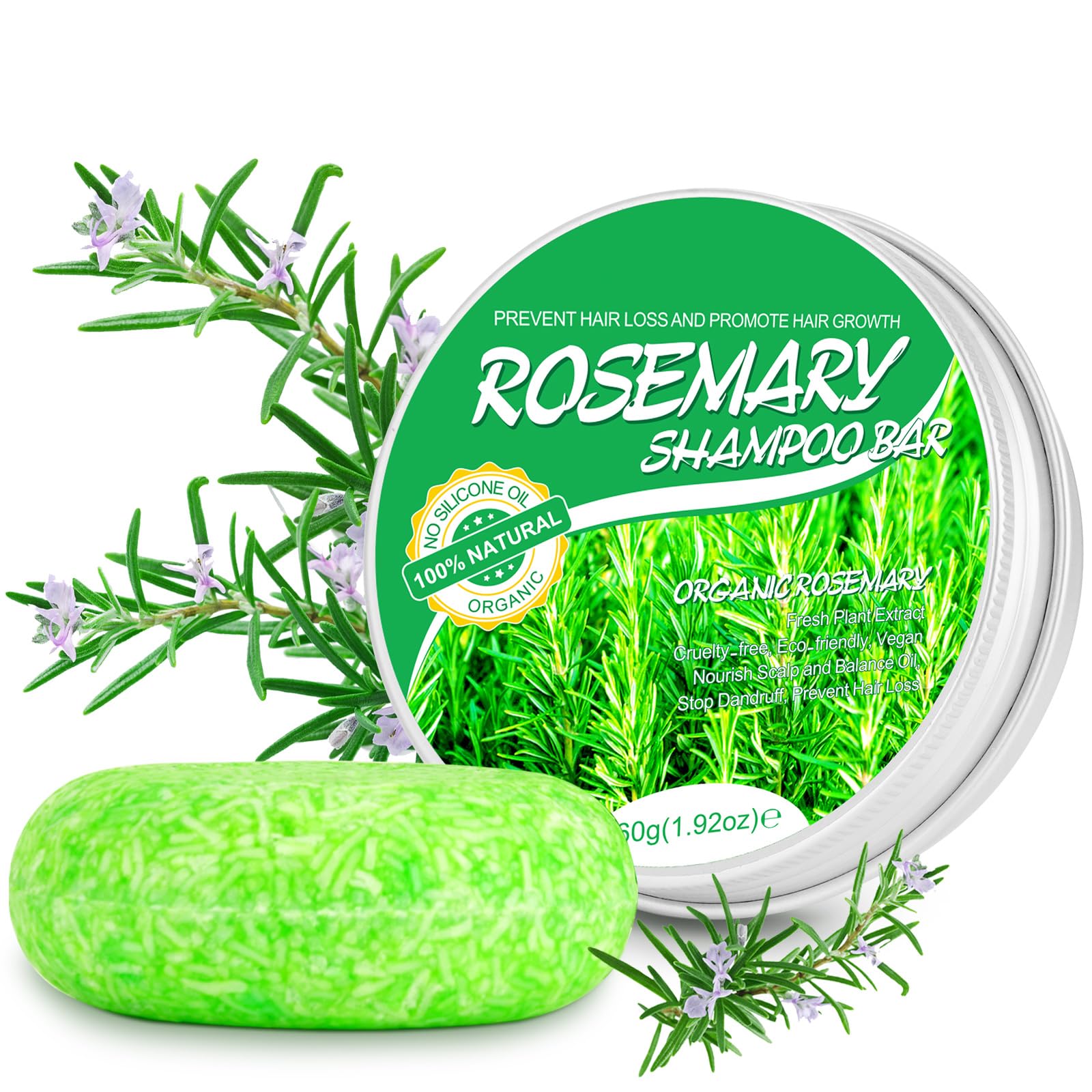 Rosemary Shampoo Bar for Hair Growth and Deep Cleansing - Solid Soap, Anti Hair Loss, Gift for All Hair Types (Rosemary-1.92oz)