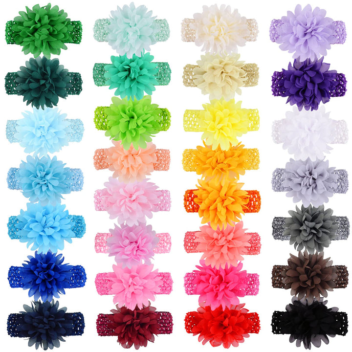 WillingTee 30pcs Baby Girls Headbands Chiffon Flower Soft Stretchy Hair Band Hair Accessories for Baby Girls Newborns Infants Toddlers and Kids