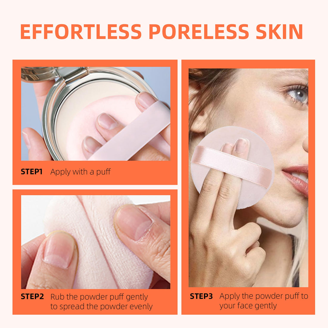 Pure Cotton Powder Puff,Puff, for Powder Foundation, 3.15 inch Normal Size, with Strap, Blending for Loose Powder Mineral Powder Body Powder, 10 Pieces
