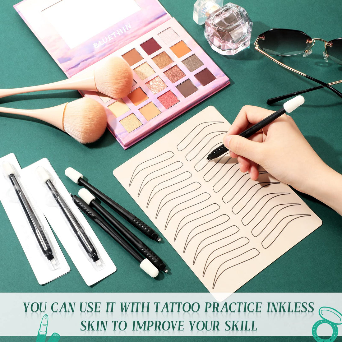 12 Pcs Microblading Manual Pen U18 0.18mm Disposable Microblading Pen with Pigment Sponge Eyebrow Microblading Hand Tools for Makeup, Black