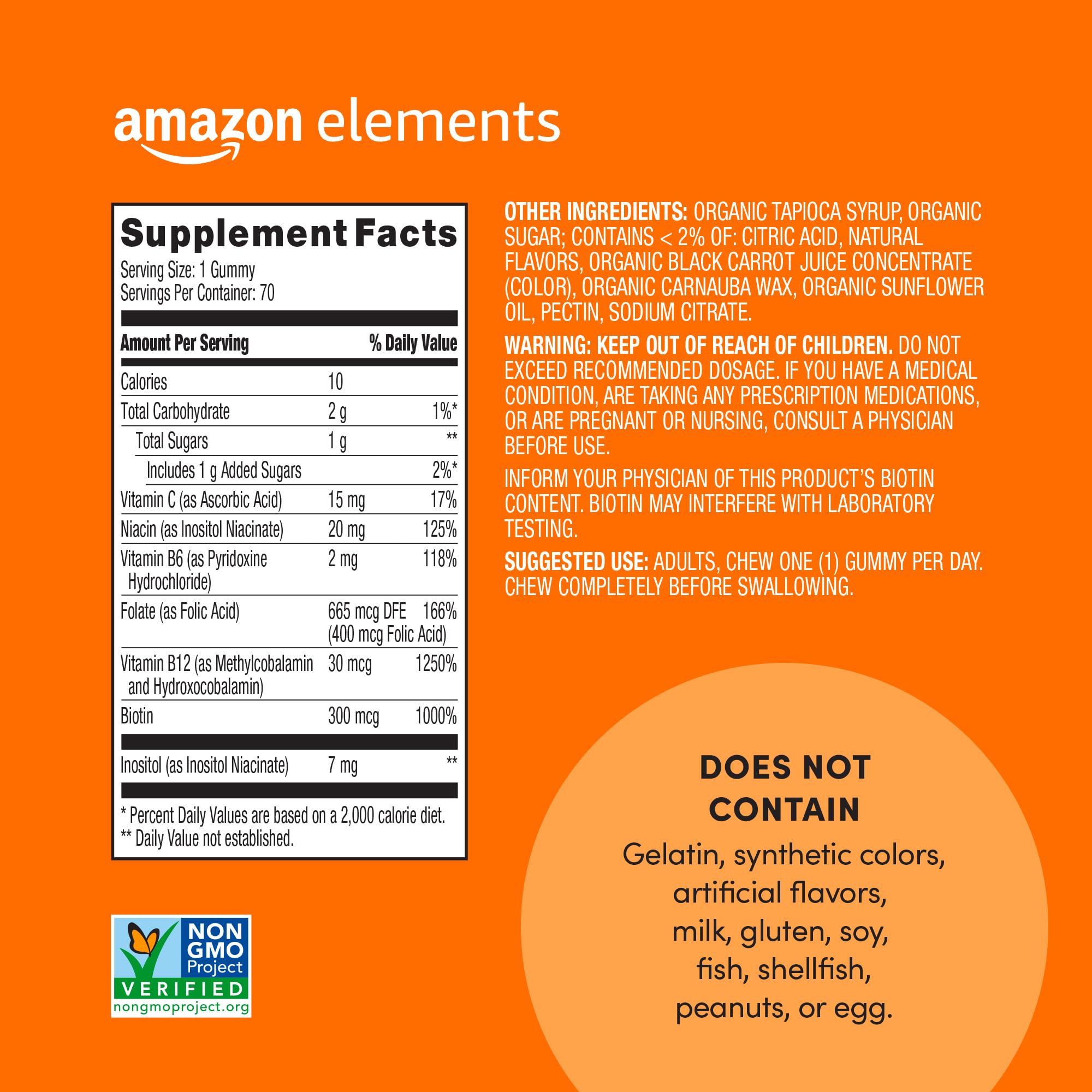 Amazon Elements - B-Complex, Supports Immune and Normal Energy Metabolism, 70 Gummies, 70-Day Supply, Vegan, Adult, Non-GMO (Previously Revly)