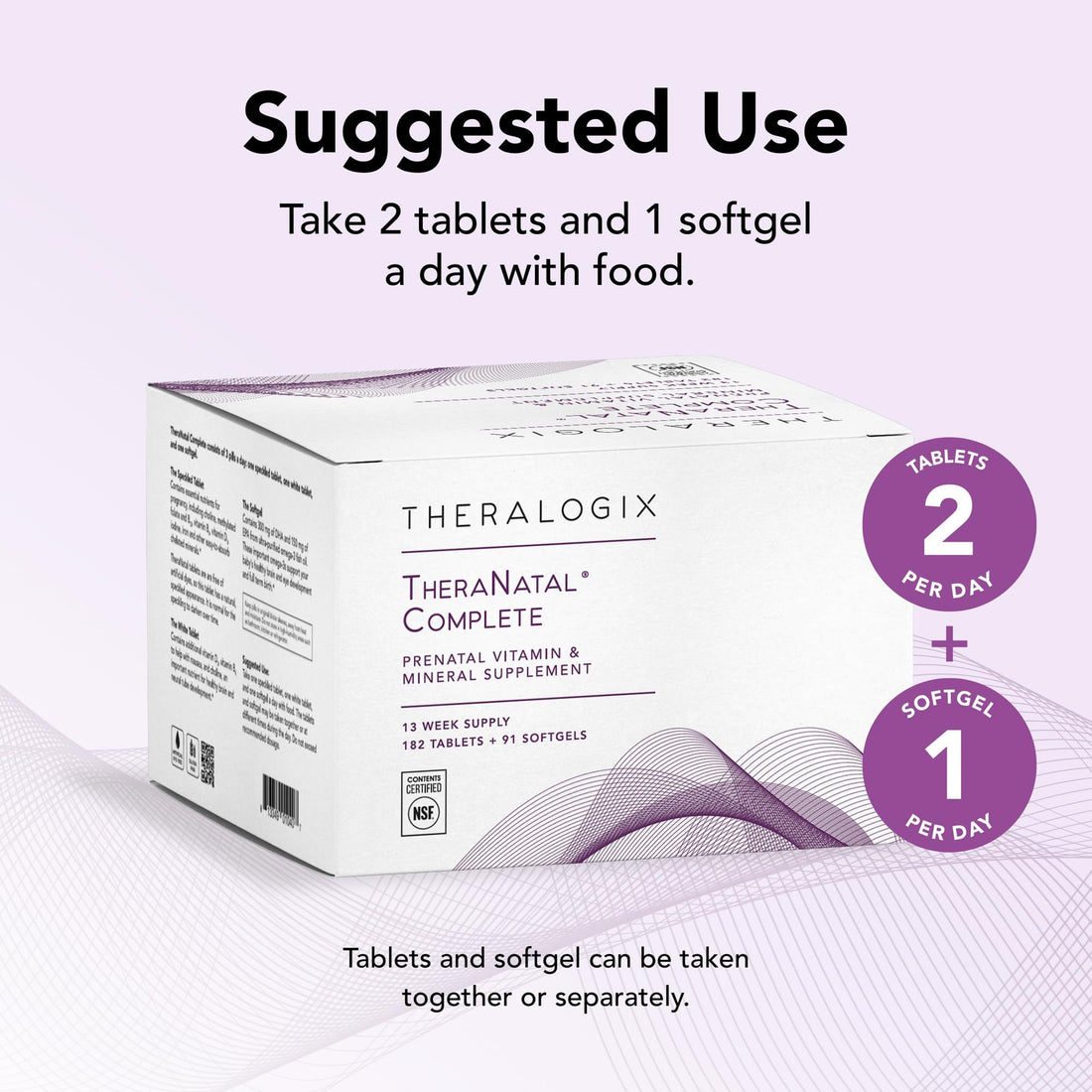 Theralogix TheraNatal Complete Prenatal Vitamin Supplement - 91-Day Supply - with DHA, Vitamin D3, Folate, Iodine, Choline, Iron, Vitamin B6 & More - NSF Certified - 182 Tablets & 91 Softgels