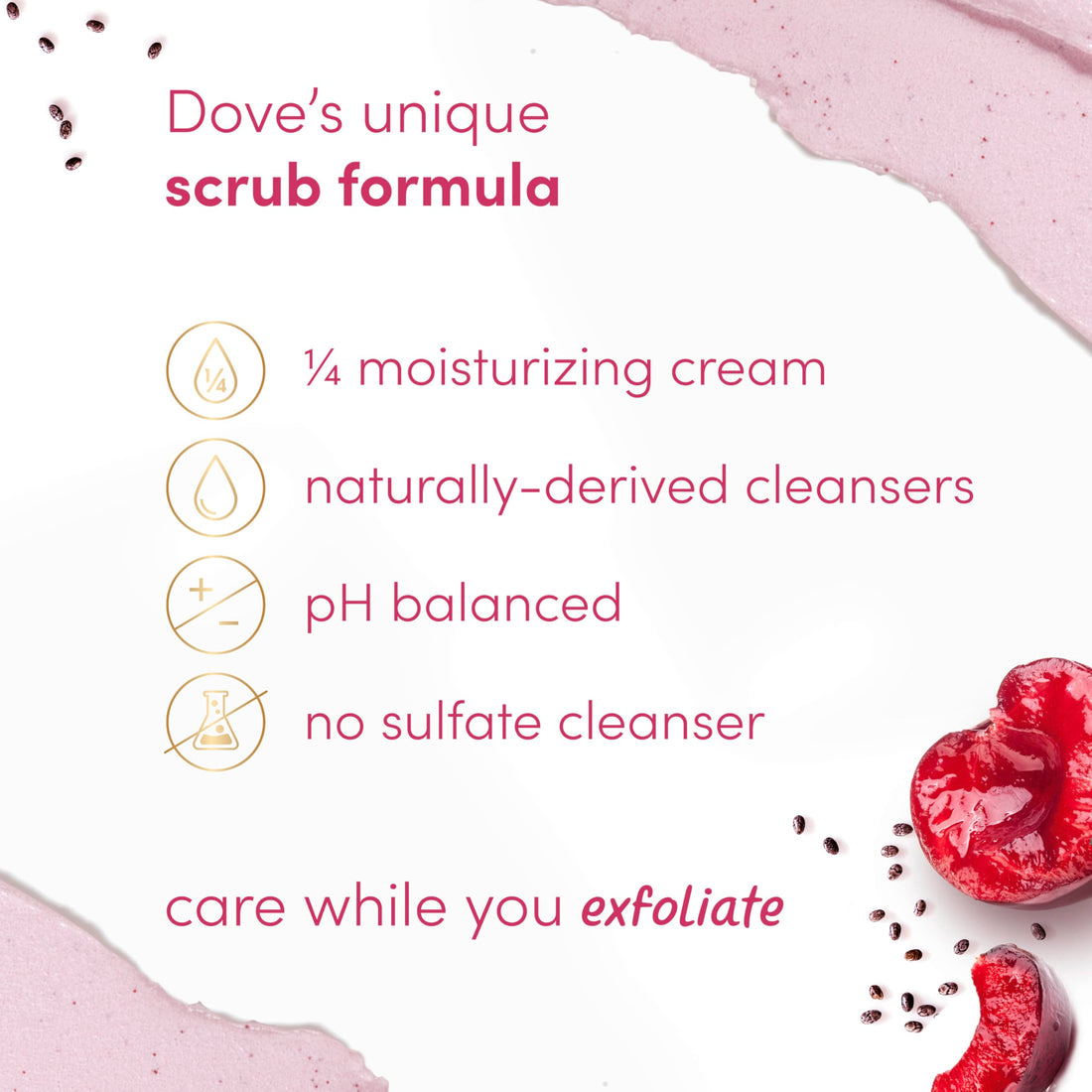 Dove Cherry & Chia Body Scrub Exfoliates and Deeply Nourishes for Smooth, Radiant Skin 15oz