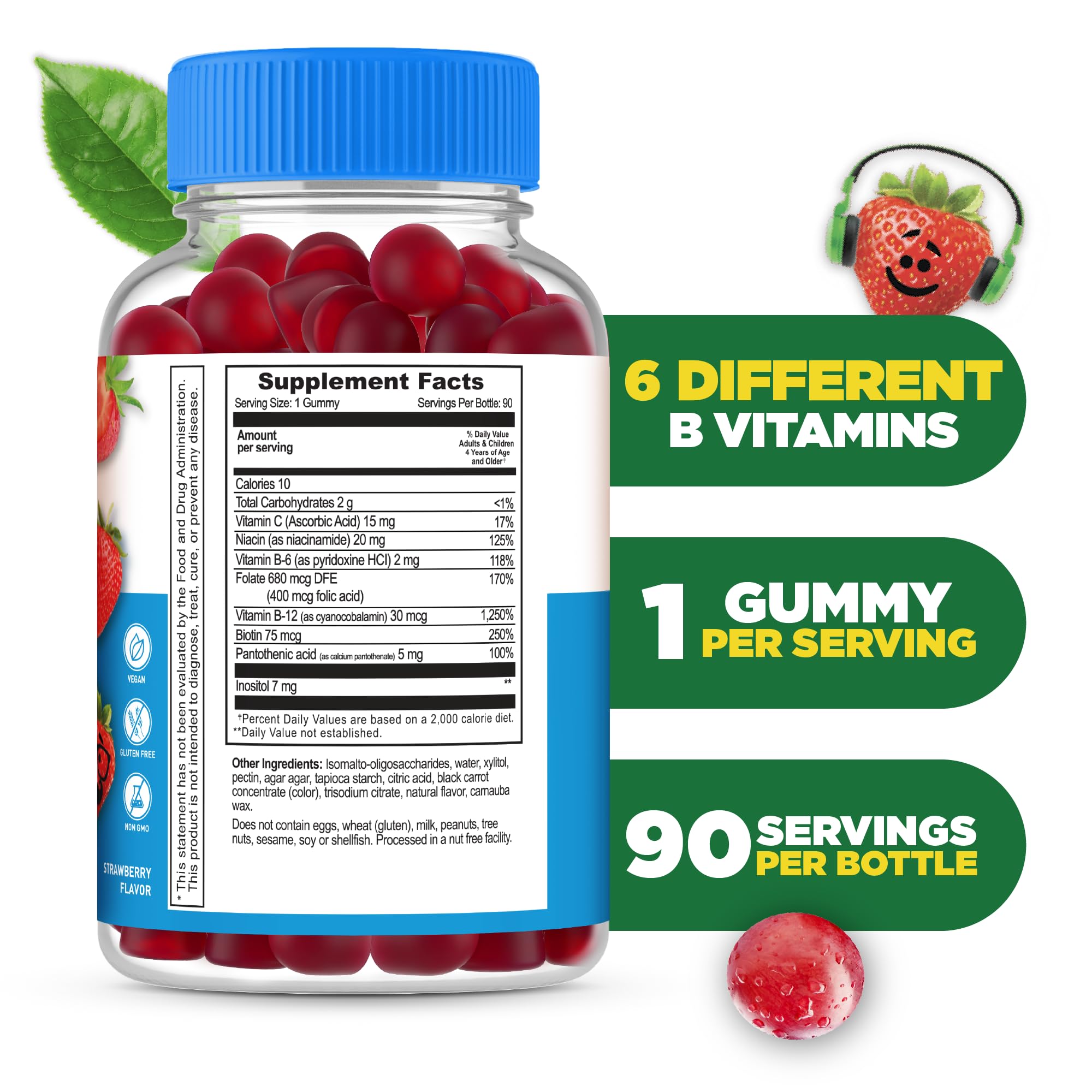 Lifeable Sugar Free Vitamin B Complex for Kids | B-Complex with Vitamin C | Great Tasting VIT B Complex Vitamins | Energy and Nerve Support | Kids B Vitamins Complex for Boys and Girls | 90 Gummies