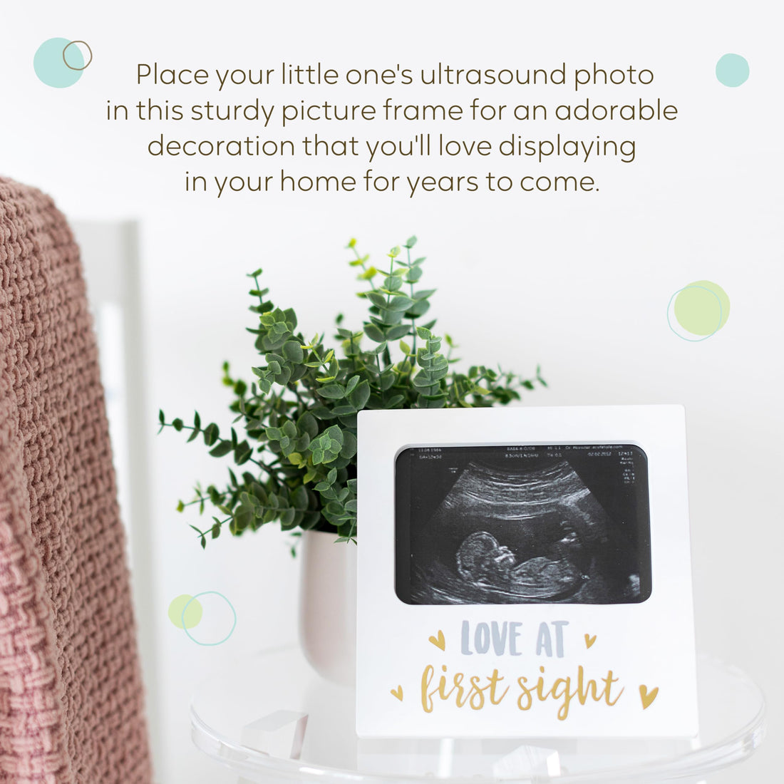 Tiny Ideas Love at First Sight Sonogram Picture Frame, Gender Neutral Ultrasound Keepsake, Ideal Pregnancy Gift, Baby Shower and Nursery Decor, 4” x6” Photo Insert, Gold, Silver And White