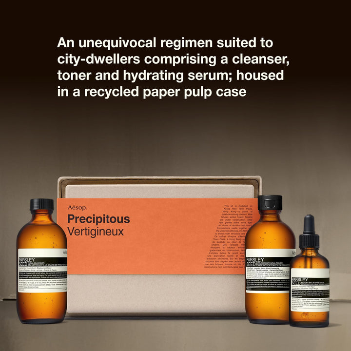 Aesop Precipitous Kit - Parsley Seed Facial Cleanser (6.7 Fl Oz) + Parsley Seed Anti-Oxidant Facial Toner (6.7 Fl Oz) & Parsley Seed Anti-Oxidant Intense Serum (2.0 Fl Oz) | Paraben & Cruelty-Free