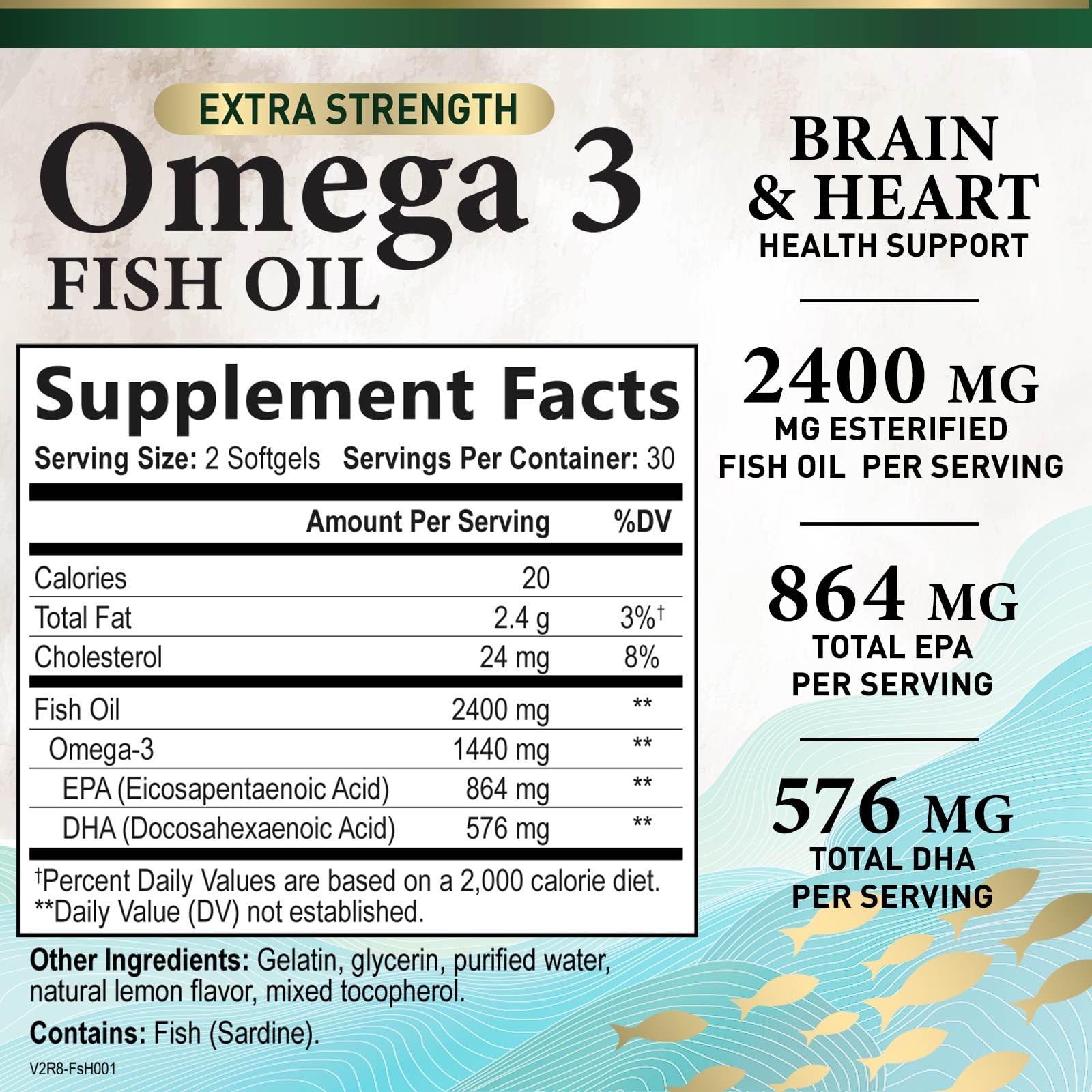 Omega 3 Fish Oil 2000mg Triple Strength Rapid Release Softgels, Omega-3 Supplements, Natural Brain Heart Joint Health & Immune Support - Fatty Acids with EPA & DHA - Fish Oil Supplement - 60 Softgels