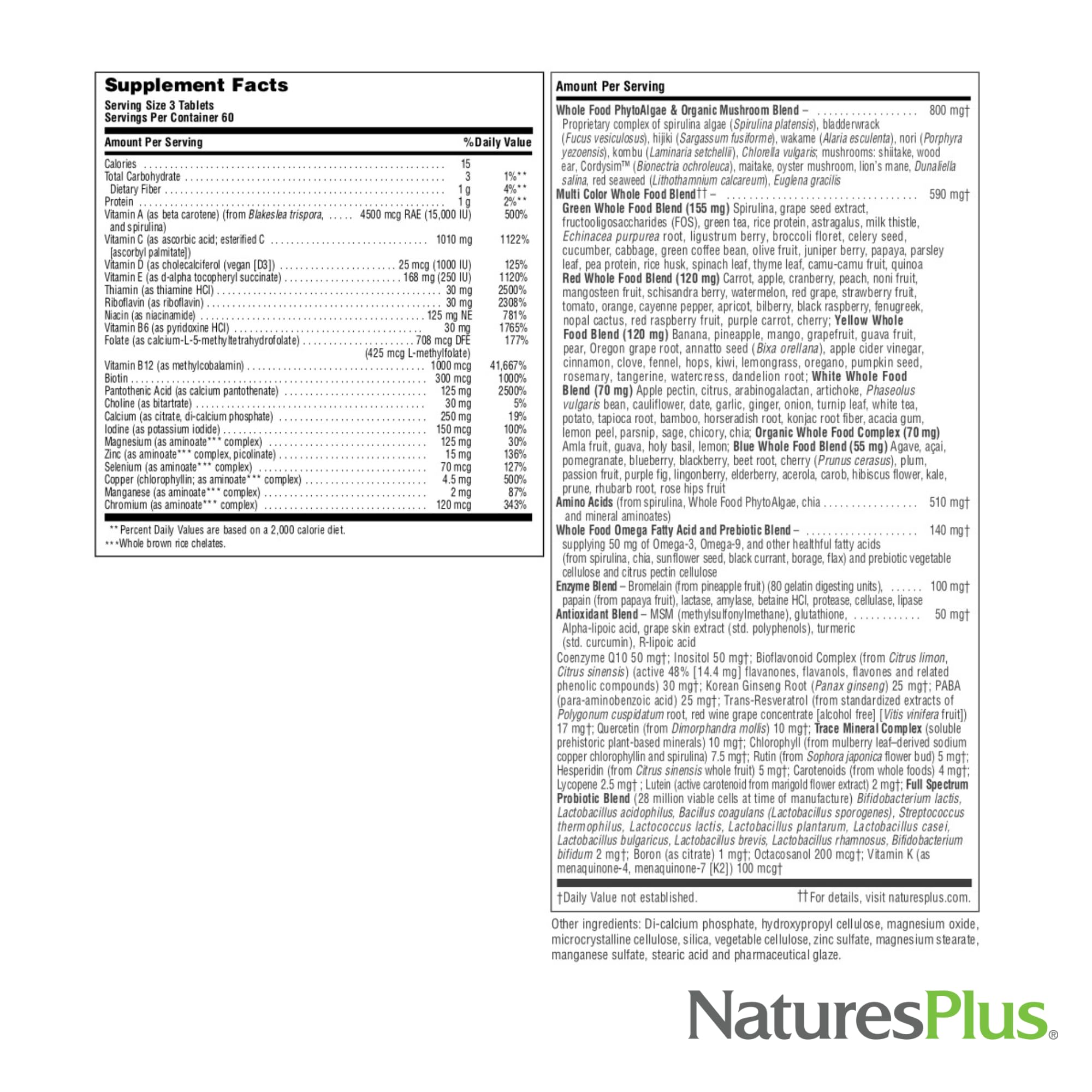 Natures Plus Source of Life Gold Multivitamin - 180 Tablets - with Vitamins D3 & B12 - Blood, Bone & Immune Support - Vegetarian & Gluten Free - 60 Servings