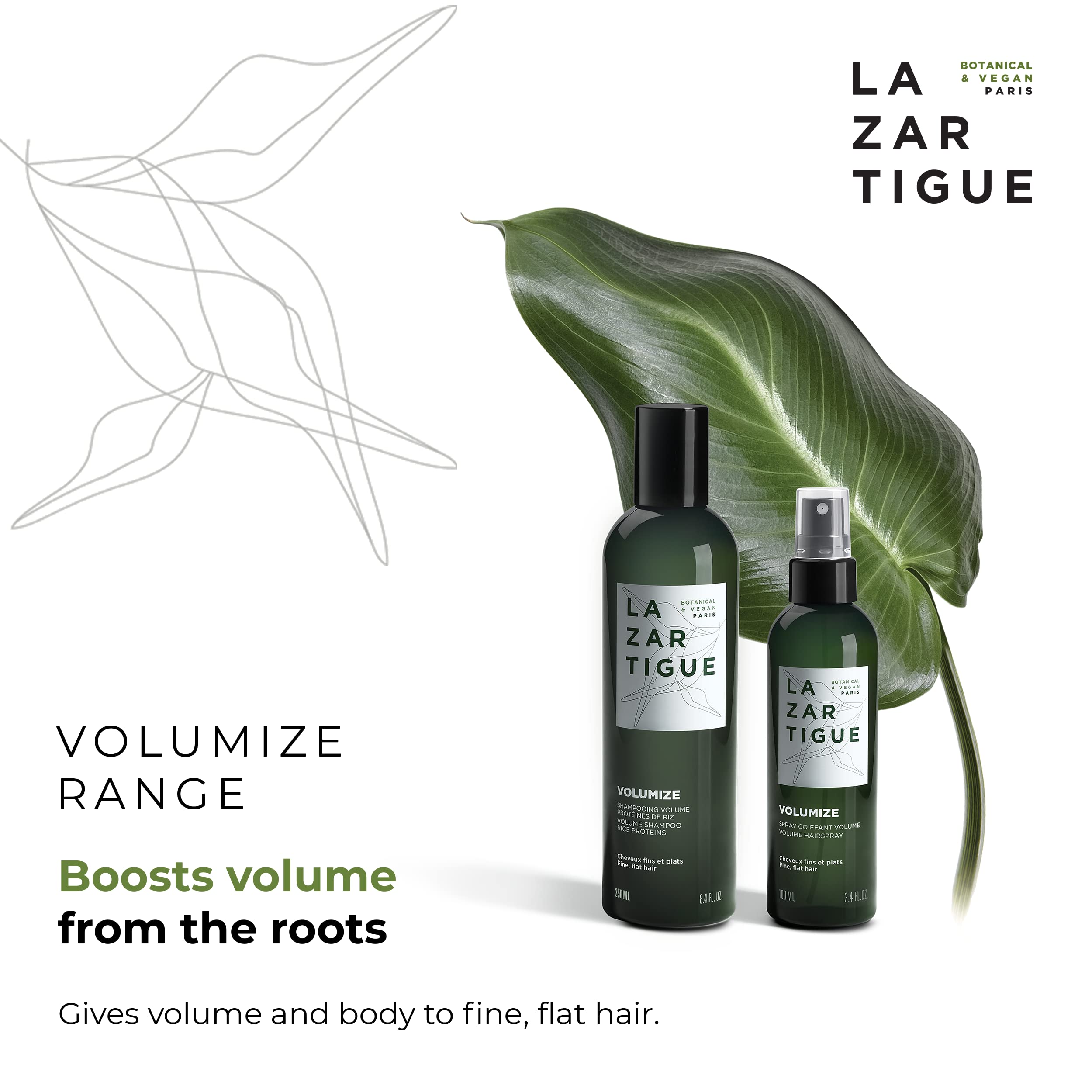 Lazartigue Volumize Shampoo, Rice Proteins, Adds Body & Shine to Fine Hair, Vegan, Sulfate & Silicone Free, 8.4 fl.oz.