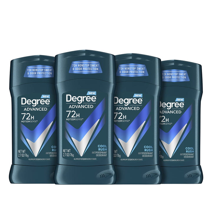 DEGREE Men Antiperspirant Deodorant 48Hour Protection Deodorant for Men oz 4 Count, Cool Rush, 2.7 Ounce
