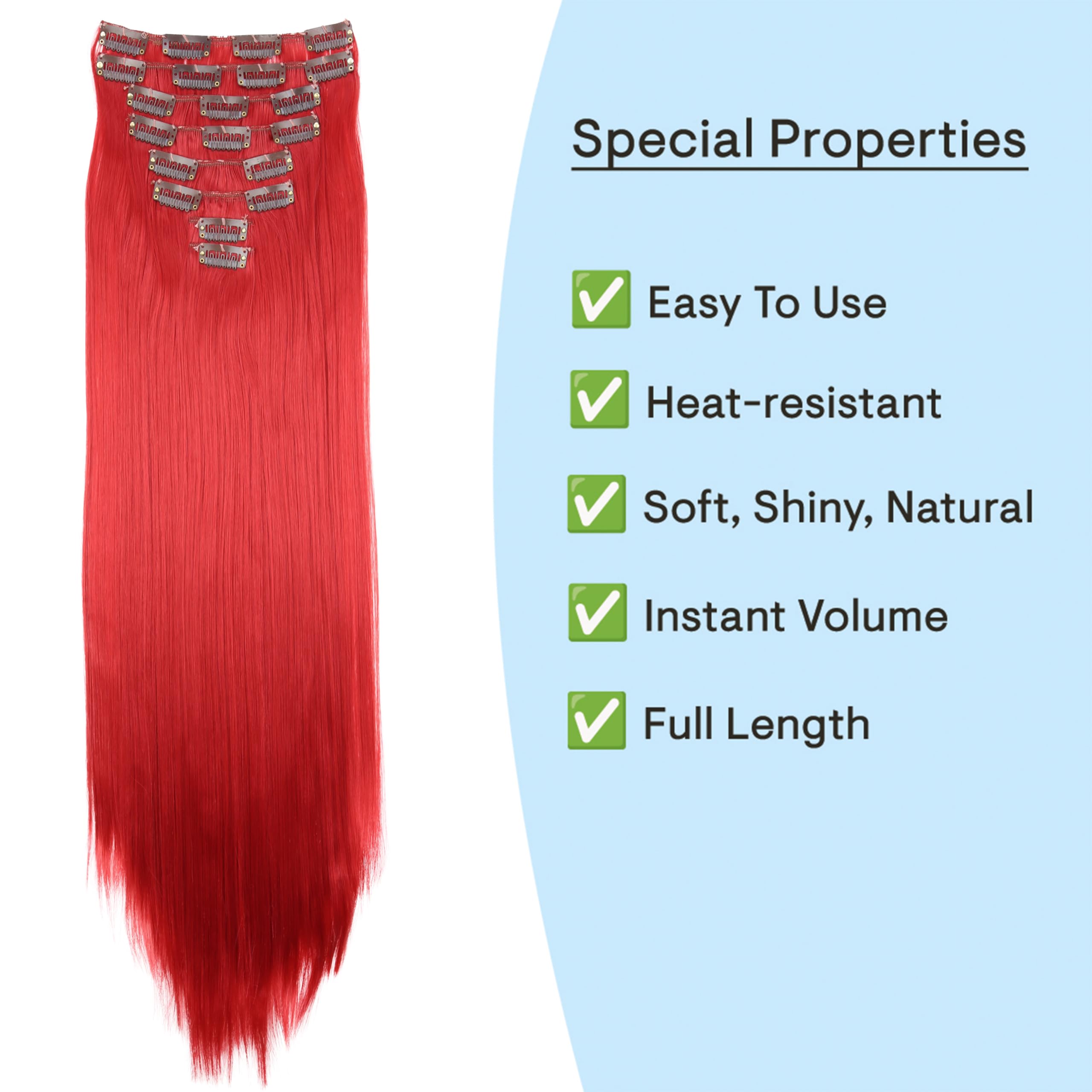 intensive red # 3100 CES120 : PRETTYSHOP XXL Full Head Set 8 pcs 20 Clip In Hair Extensions Hairpiece Smooth Straight Heat-Resisting intensive red # 3100 CES120