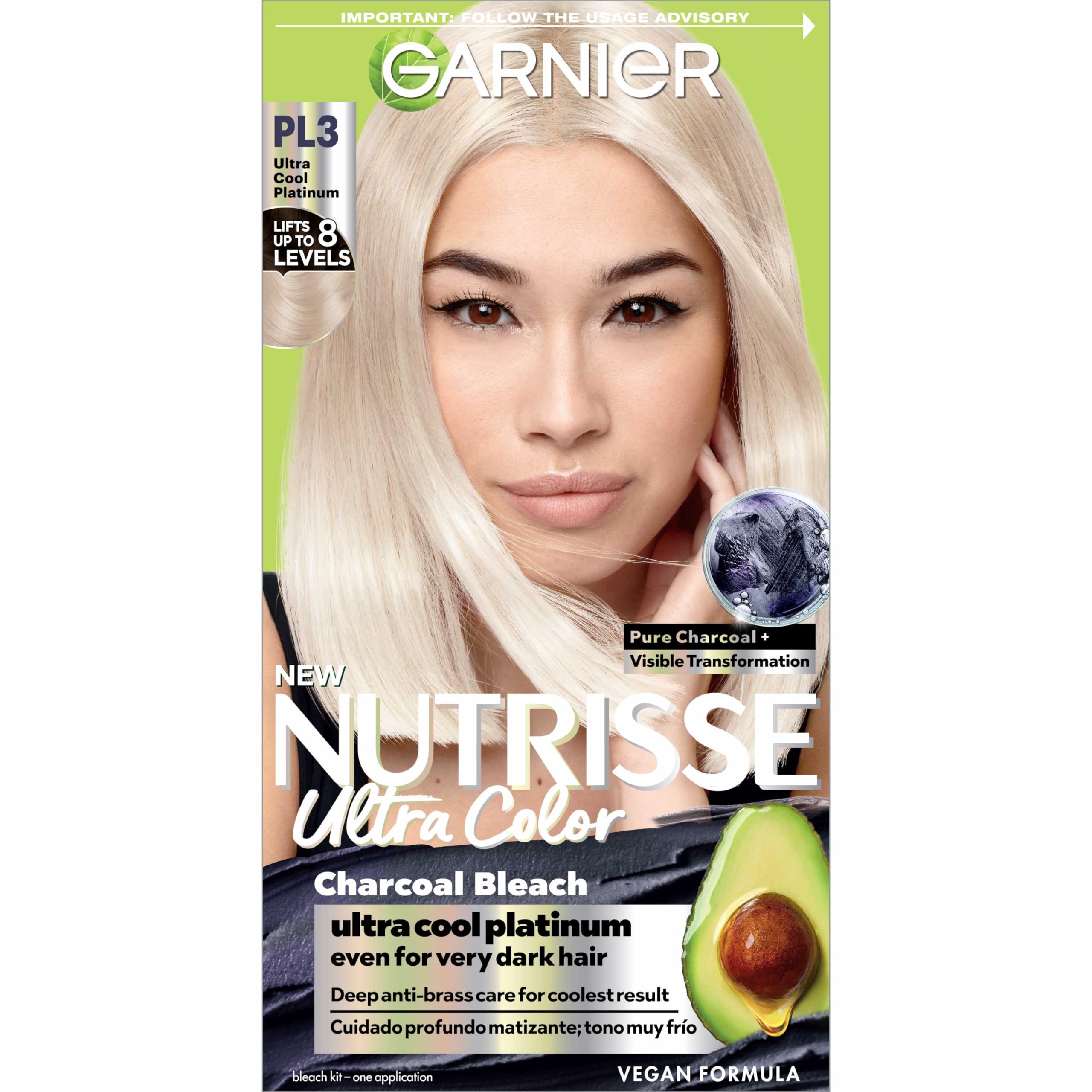 Garnier Hair Color Nutrisse Ultra Color Nourishing Crème, PL3 Ultra Cool Platinum (Charcoal), Permanent Hair Dye, 1 Count (Packaging May Vary)