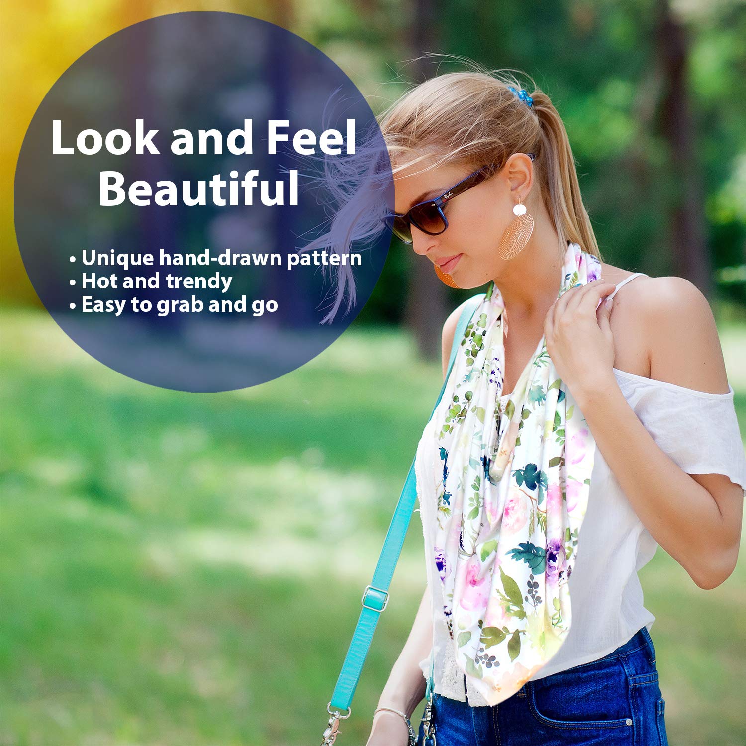 Pobi Baby Premium Multi-Use Cover - Nursing, Car Seat, Shopping Cart, High Chair, and Breastfeeding Cover - Ultra-Soft, Stretchy, and Versatile Floral Scarf for Mom and Baby (Allure)