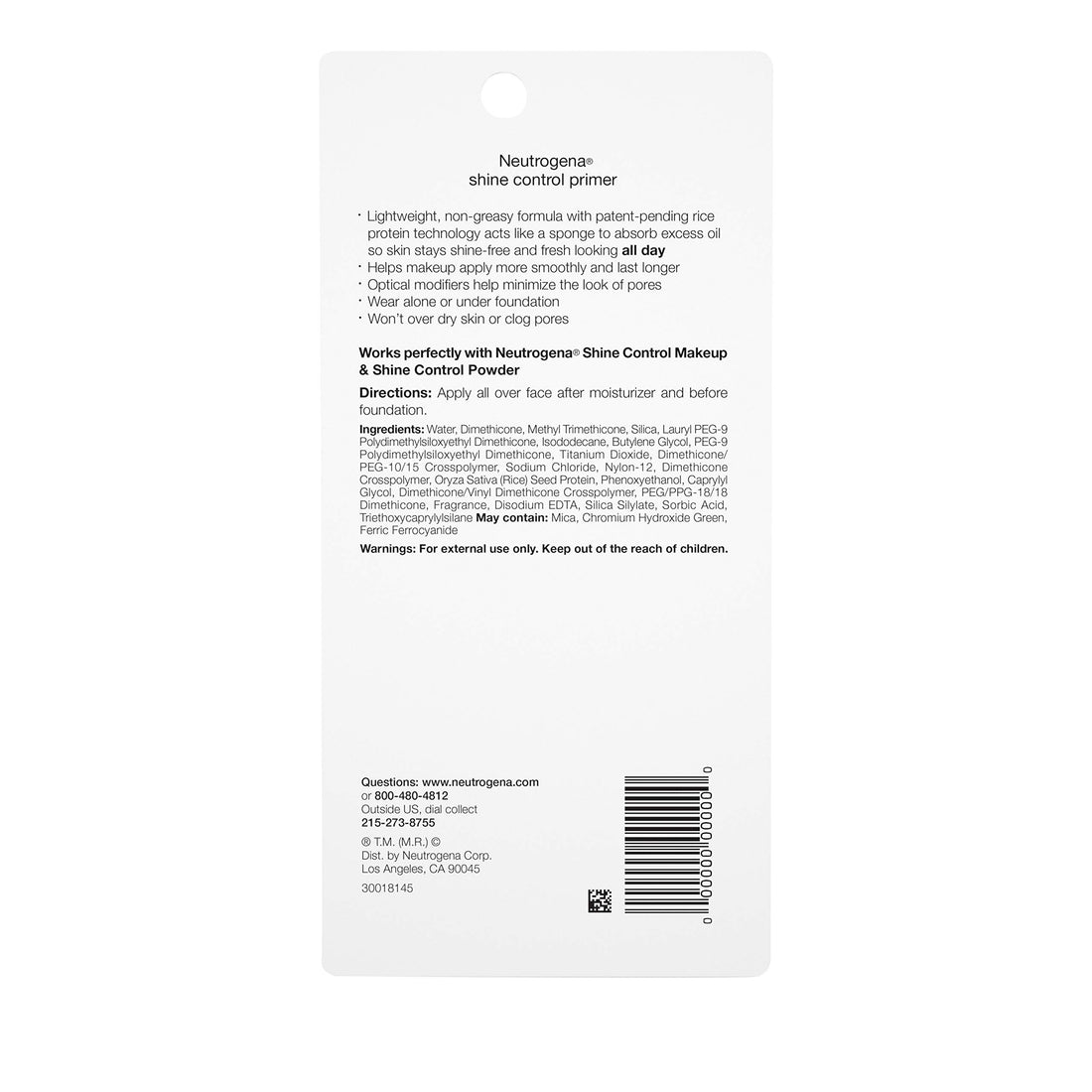Neutrogena Shine Control Mattifying Liquid Face Primer for Oily Skin, Lightweight, Non-Comedogenic and Non-Greasy Pore and Makeup Primer with Oil-Absorbing Rice Protein, 1 fl. oz