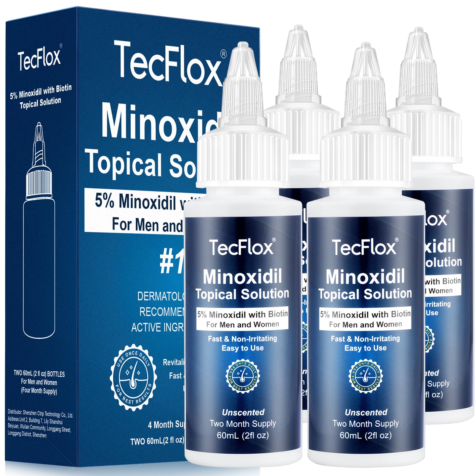 5% Minoxidil for Men Hair with Biotin, Minoxidil for Women,Tecflox Minoxidil Beard Growth Oil, Minoxidil Hair Growth Serum for Men,4-Pack,Total 8Fl Oz for 8 Months, Hair Growth Oil(White)