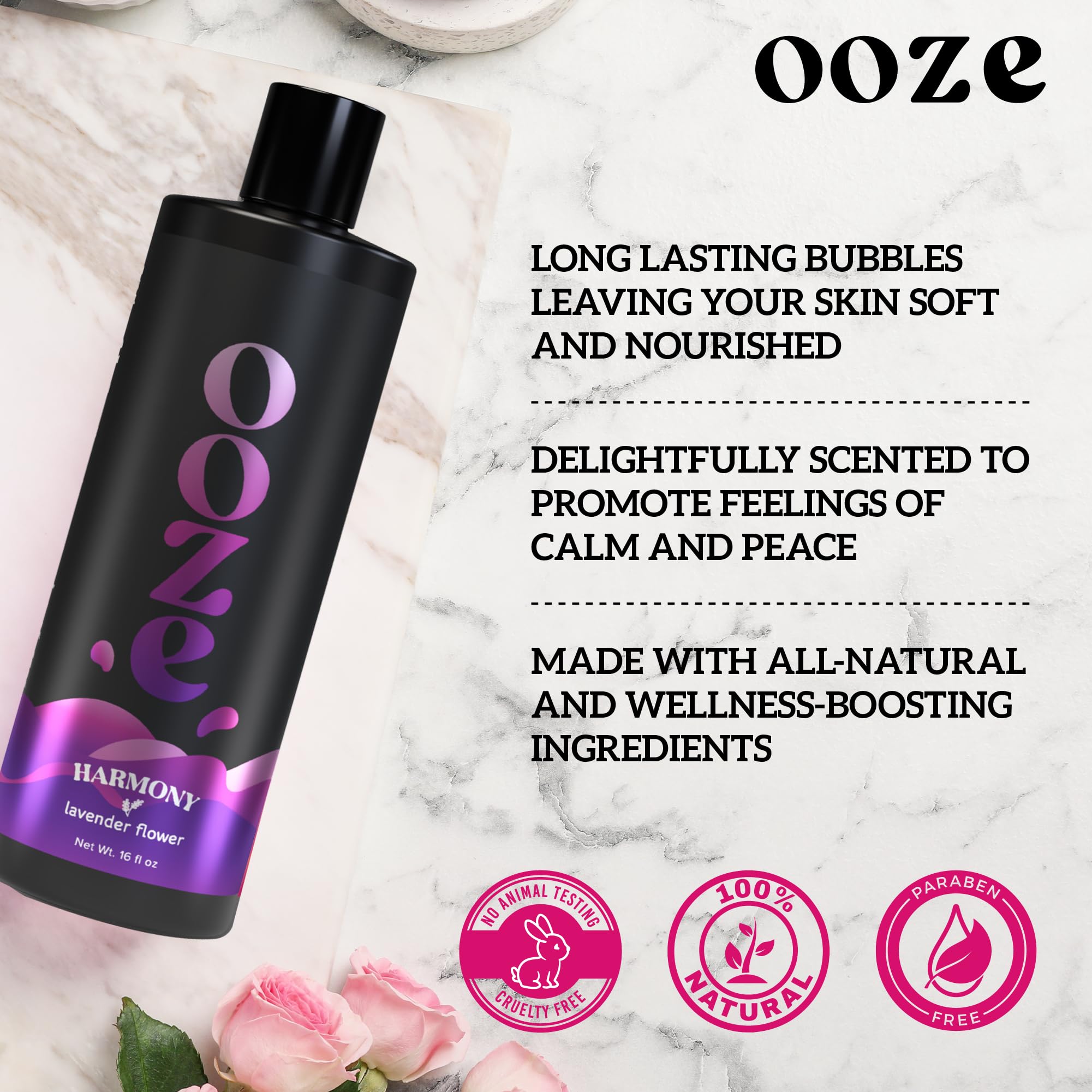 OOZE Lavender Bubble Bath for Women (473ml) - Bath Bubbles for Relaxing, Calming & Soothing - Self-Care & Wellness - Zero Parabens, Cruelty-Free, Made in The USA