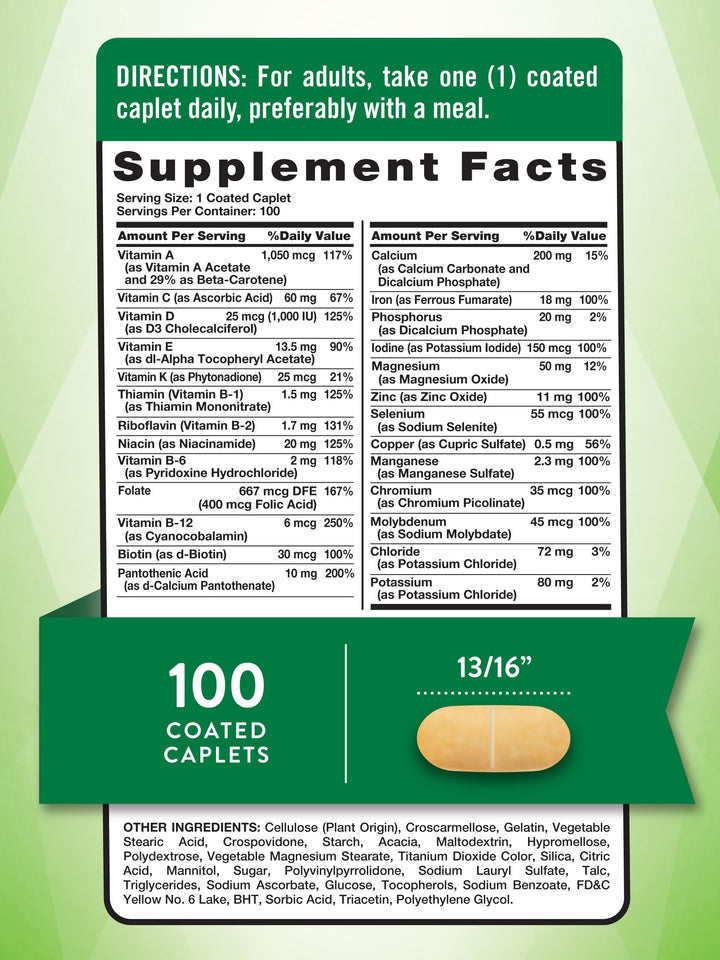 Nature's Truth Adult ABC Complete Multivitamin for Men and Women | 100 Caplets | Non-GMO & Gluten Free