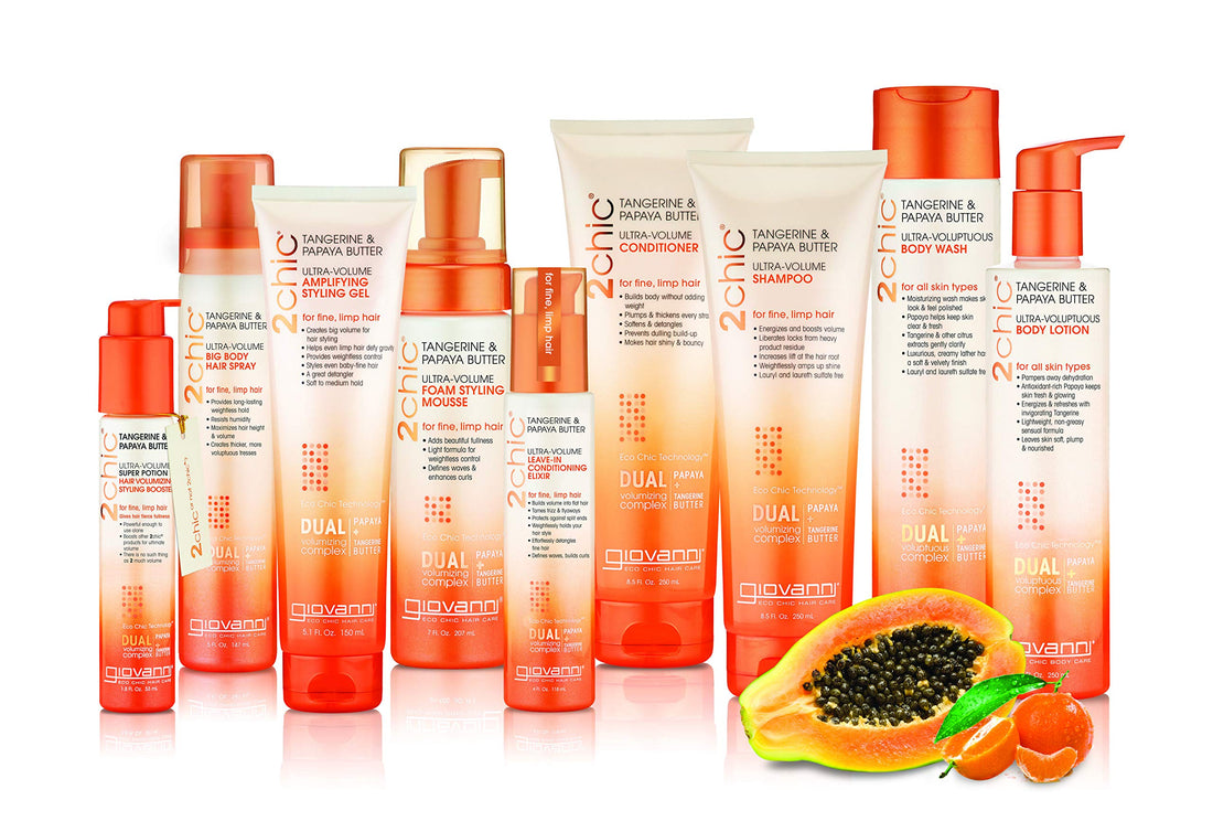 2chic Ultra Volume Tangerine and Papaya Butter Leave-In Conditioning Elixir, 4 oz by Giovanni Cosmetics