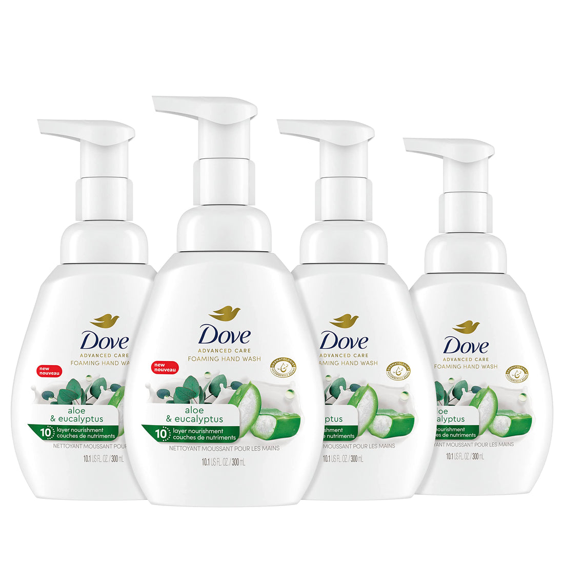 Dove Nourishing Foaming Hand Wash For Clean and Softer Hands Aloe and Eucalyptus Cleanser That Washes Away Dirt and Germs 10.1 oz 4 Count