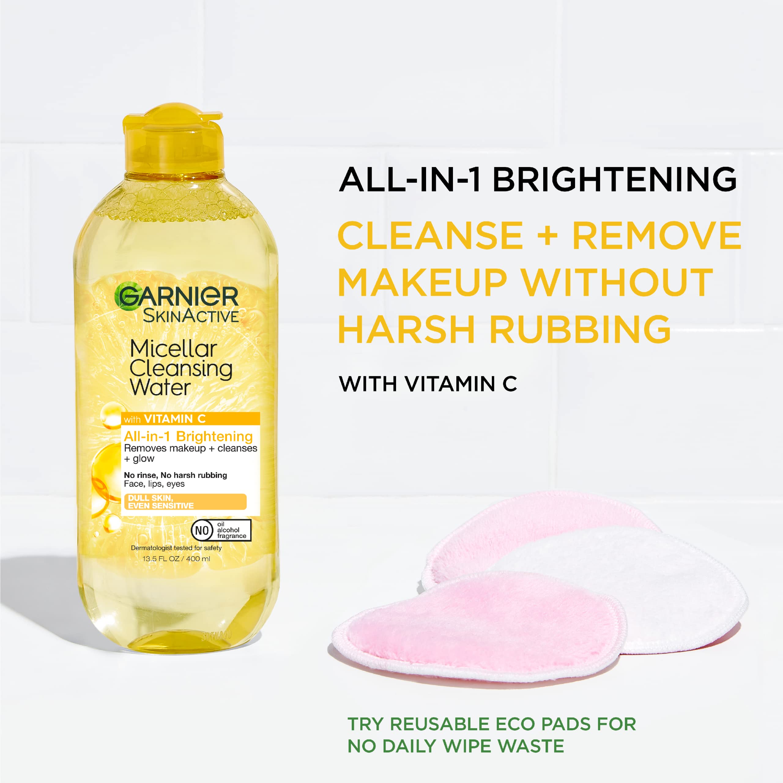 Garnier SkinActive Micellar Cleansing Water with Vitamin C, to Cleanse Skin, Remove Makeup, and Brighten Dull Skin, 2 Count (Packaging May Vary)