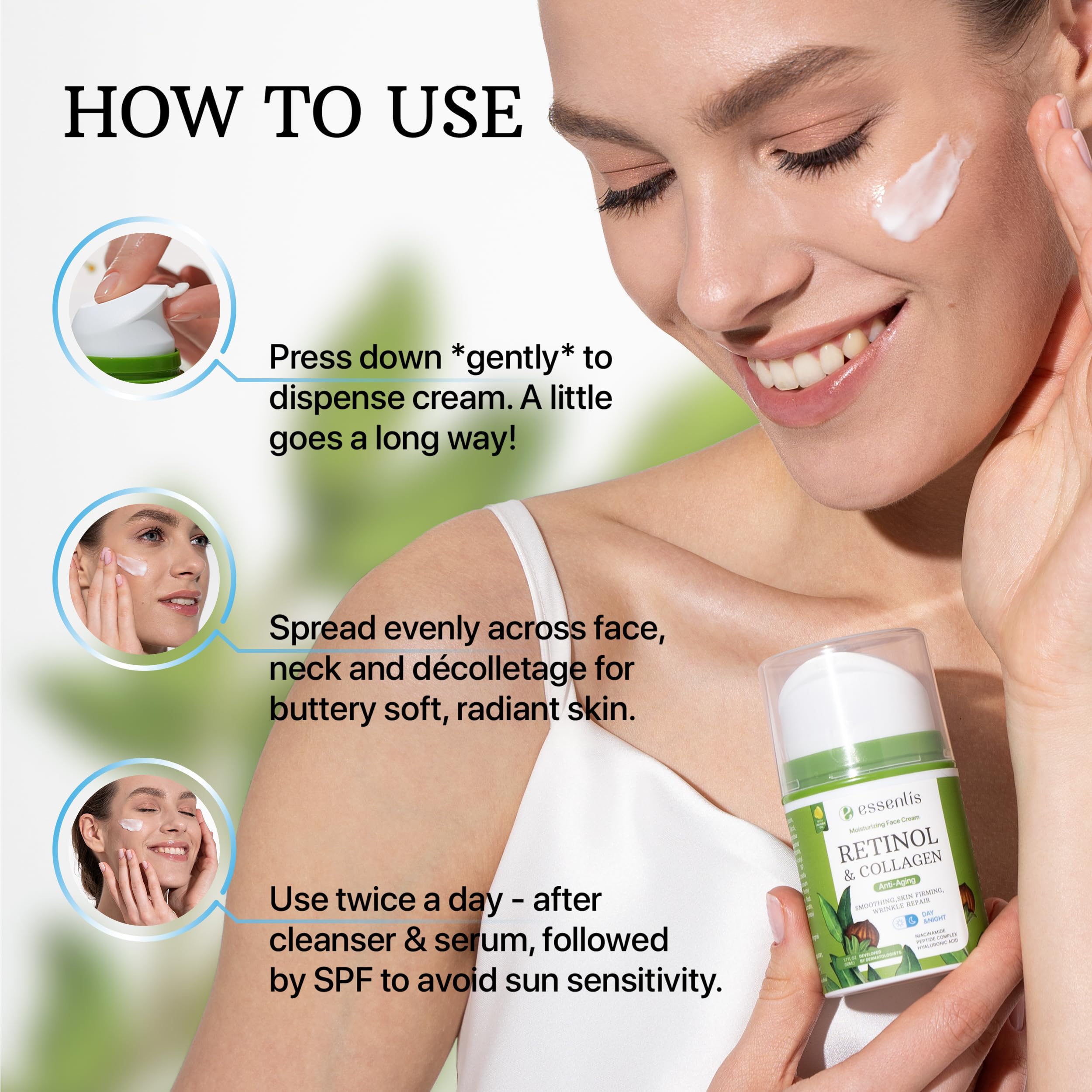 ESSENLIS Retinol Cream for Face - Anti Aging Face Moisturizer with Collagen & Hyaluronic Acid - Day & Night Face Cream for Women and Men