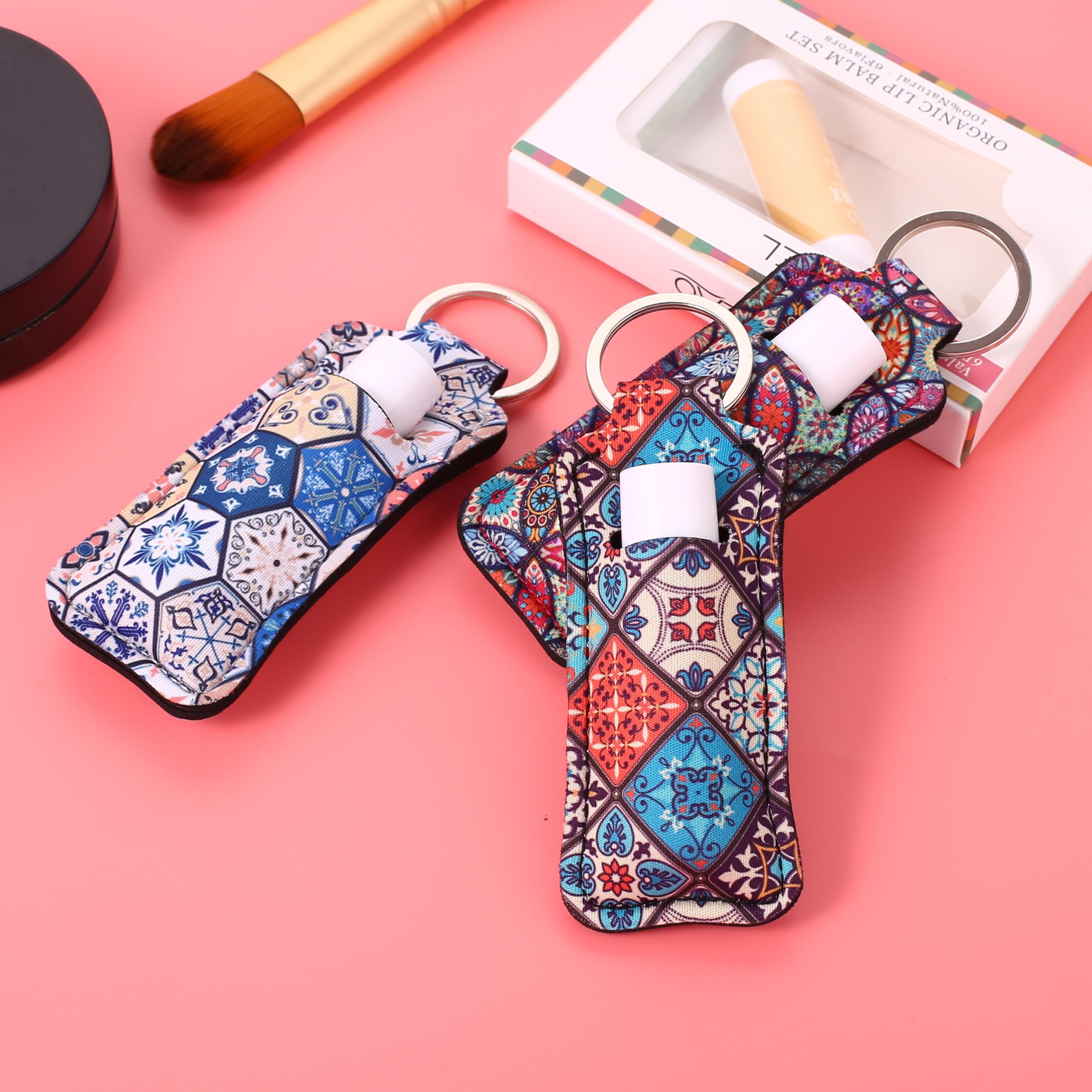 COOKOOKY Chapstick Holder Keychain Cute Lip Balm Keychain Holder with Clip Lip balm Lipstick Lip gloss Holder Keychain (Boho #02)