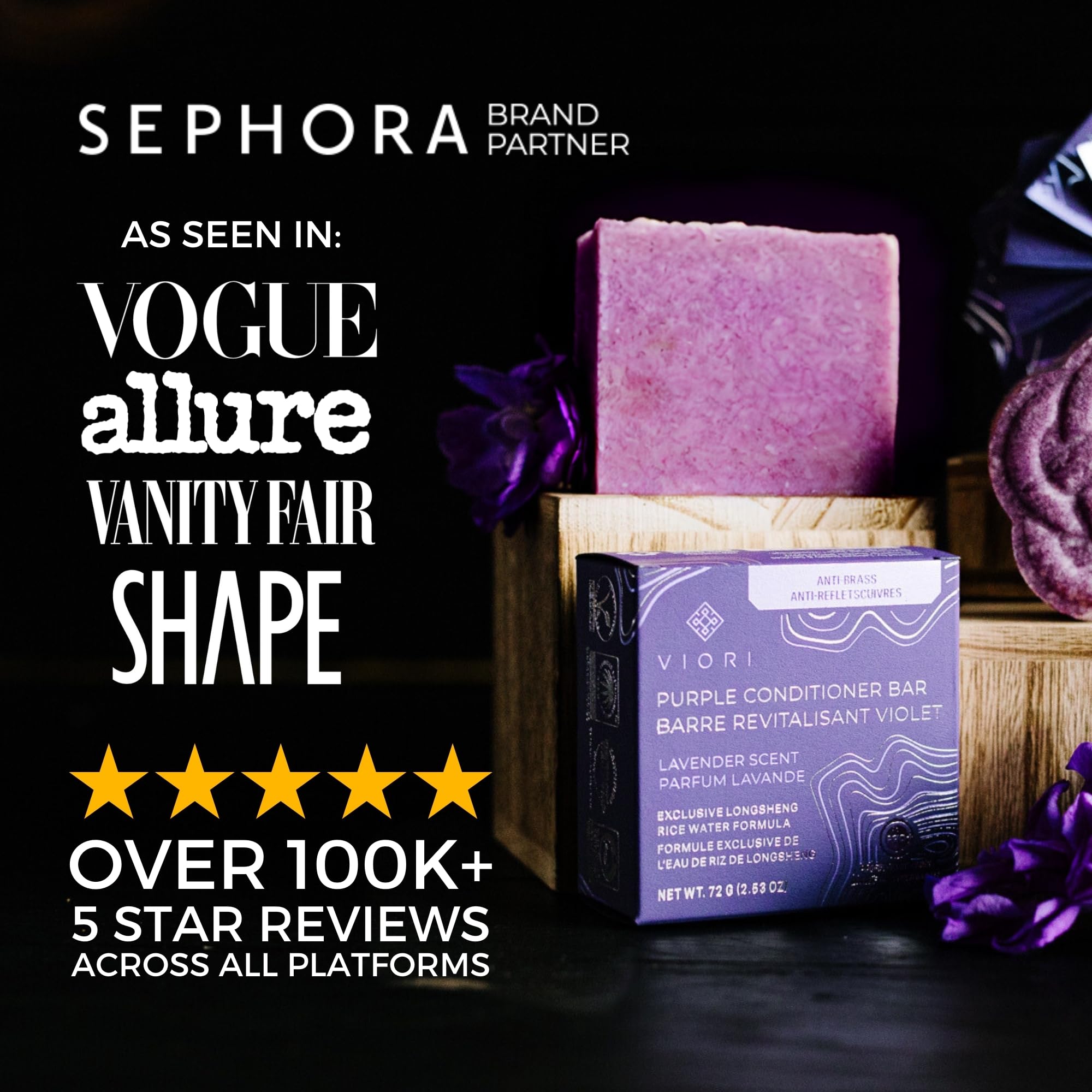 Viori Purple Conditioner Bar - Handcrafted with Longsheng Rice Water & Natural Ingredients - Blonde Hair Toner to Neutralize Brassy Tones