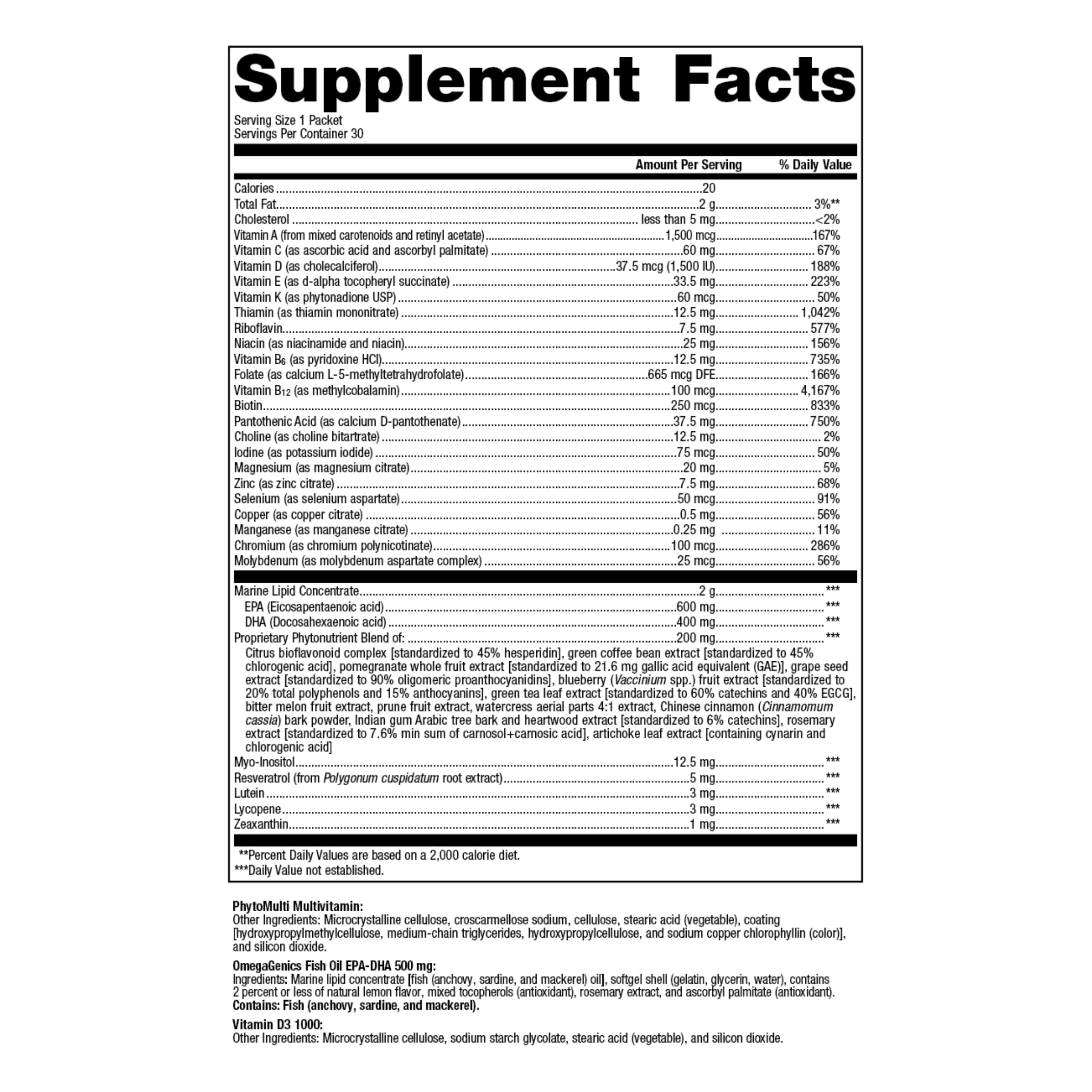 Metagenics Wellness Essentials Daily Packs - 30 Daily Multivitamin Packs - Heart Health Support* - with Vitamin A, C, D, E - Omega-3 Fatty Acids - Non-GMO & Gluten Free - 30 Packets