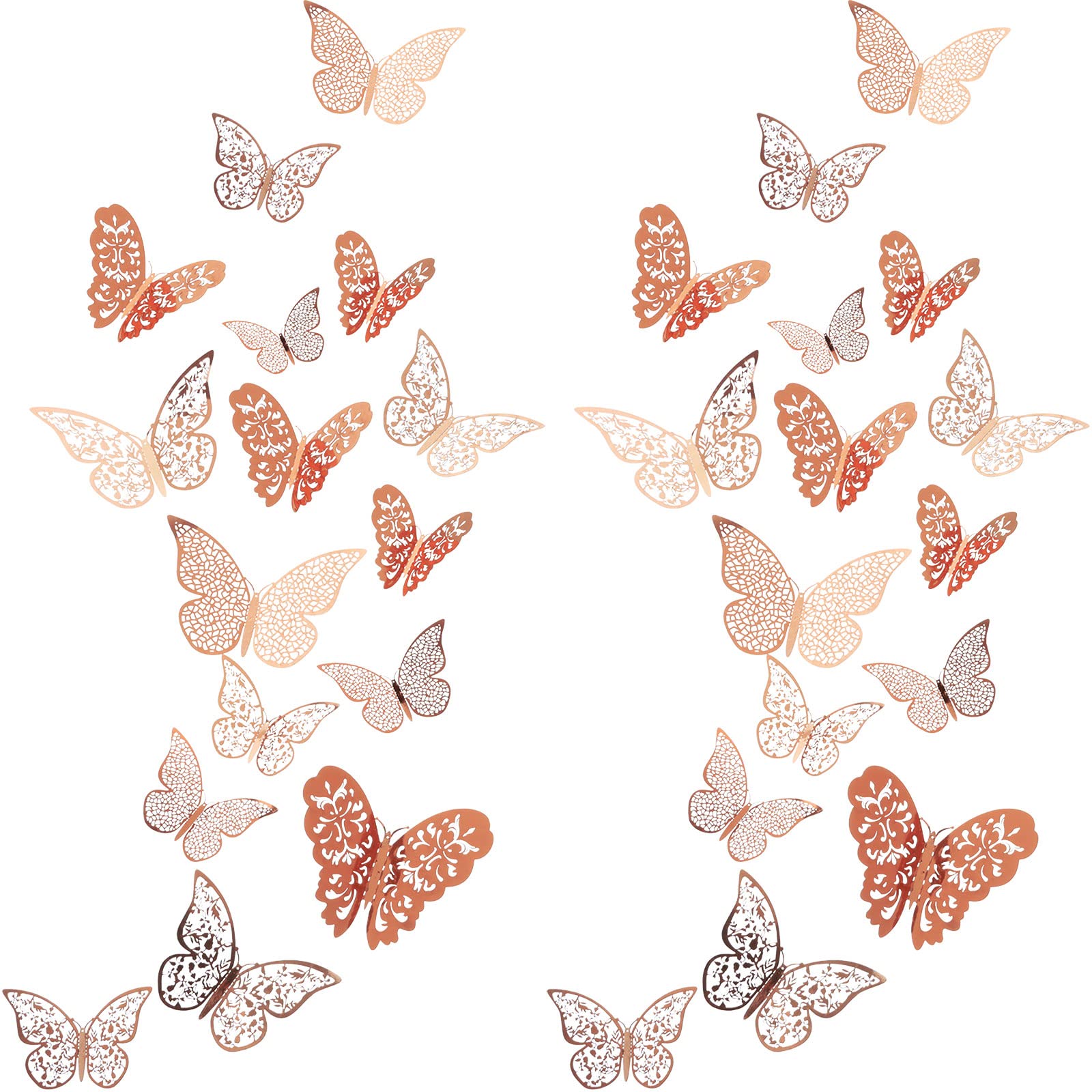 Bememo 72 Pieces 3D Butterfly Wall Decals Sticker Wall Decal Decor Art Decorative Sticker 3 Sizes for Room Home Nursery Classroom Offices Kids Girl Boy Bedroom Bathroom Living Room Decor (Rose Gold)