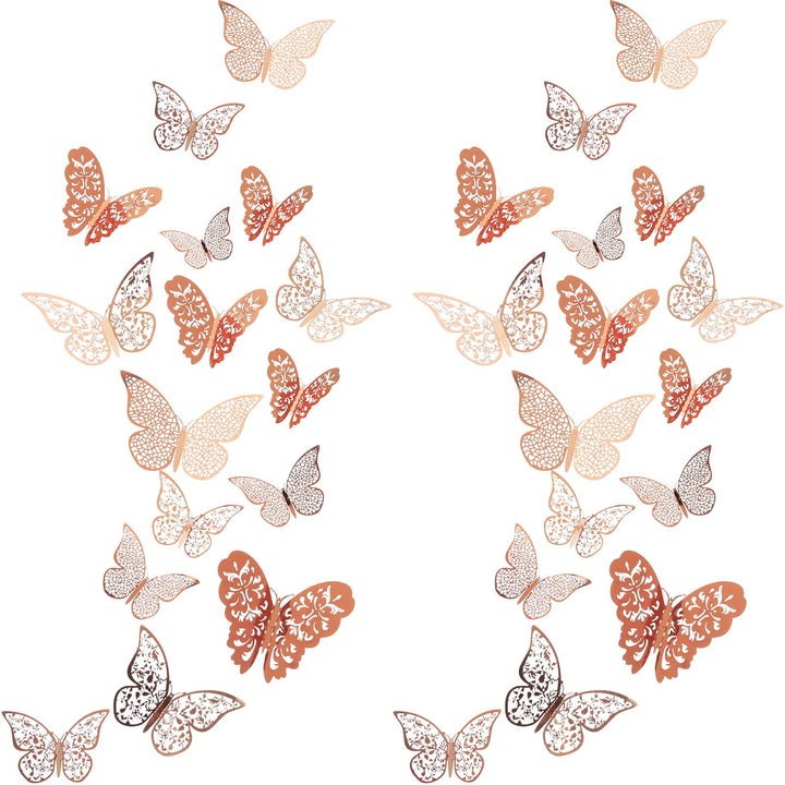 Bememo 72 Pieces 3D Butterfly Wall Decals Sticker Wall Decal Decor Art Decorative Sticker 3 Sizes for Room Home Nursery Classroom Offices Kids Girl Boy Bedroom Bathroom Living Room Decor (Rose Gold)