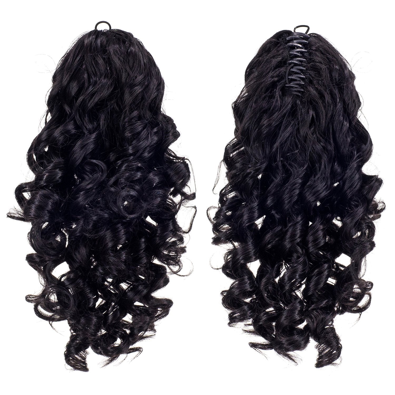 Off Black-1B# : SWACC 12-Inch Short Screw Curls Claw Clip Ponytail Extensions Synthetic Clip in Drawstring Curly Ponytail Hairpiece Jaw Clip Hair Extension (Off Black-1B#)