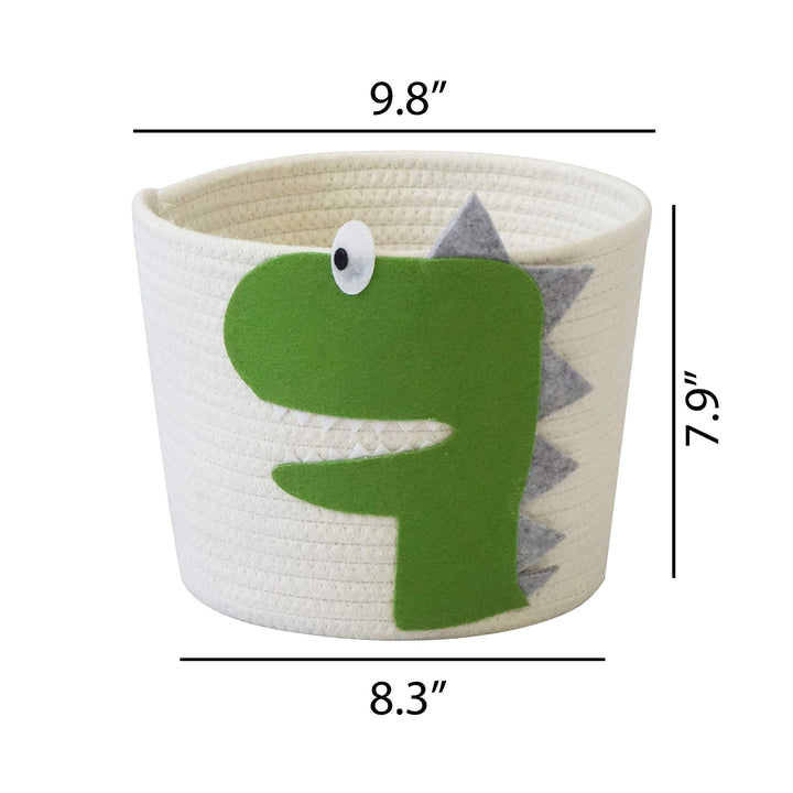 T&T Homewares Small Cotton Rope Basket with Cute Green Dinosaur for Baby Diaper Organizer, Woodland Nursery Storage, Kids Room Organizer, Baby Laundry Baskets, Cat Dog Toy Basket