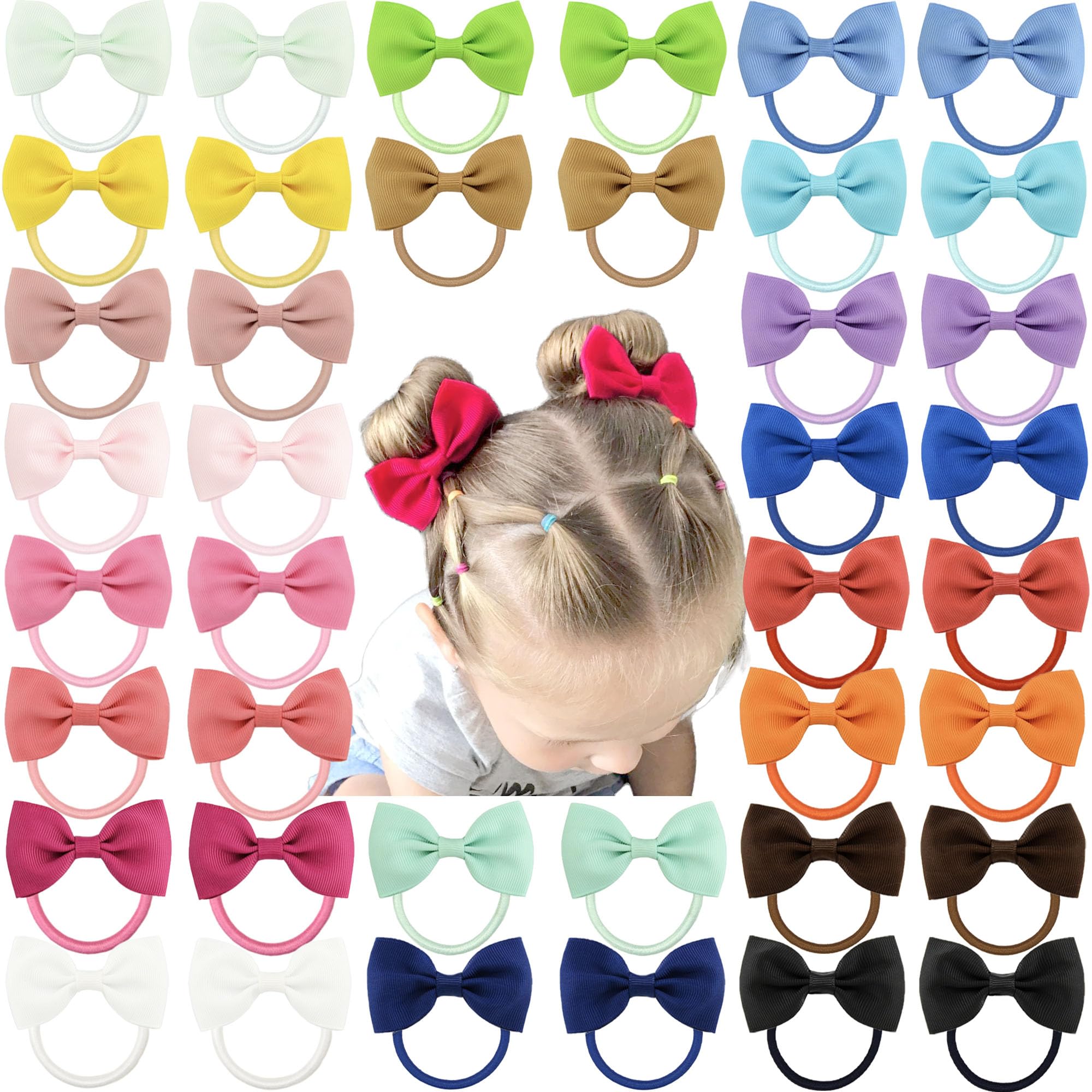 CÉLLOT Toddler Hair Accessories - 40pcs 2.75 Elastics Rubber Ribbon Bands, Bows for Baby Girls, Kids & Children