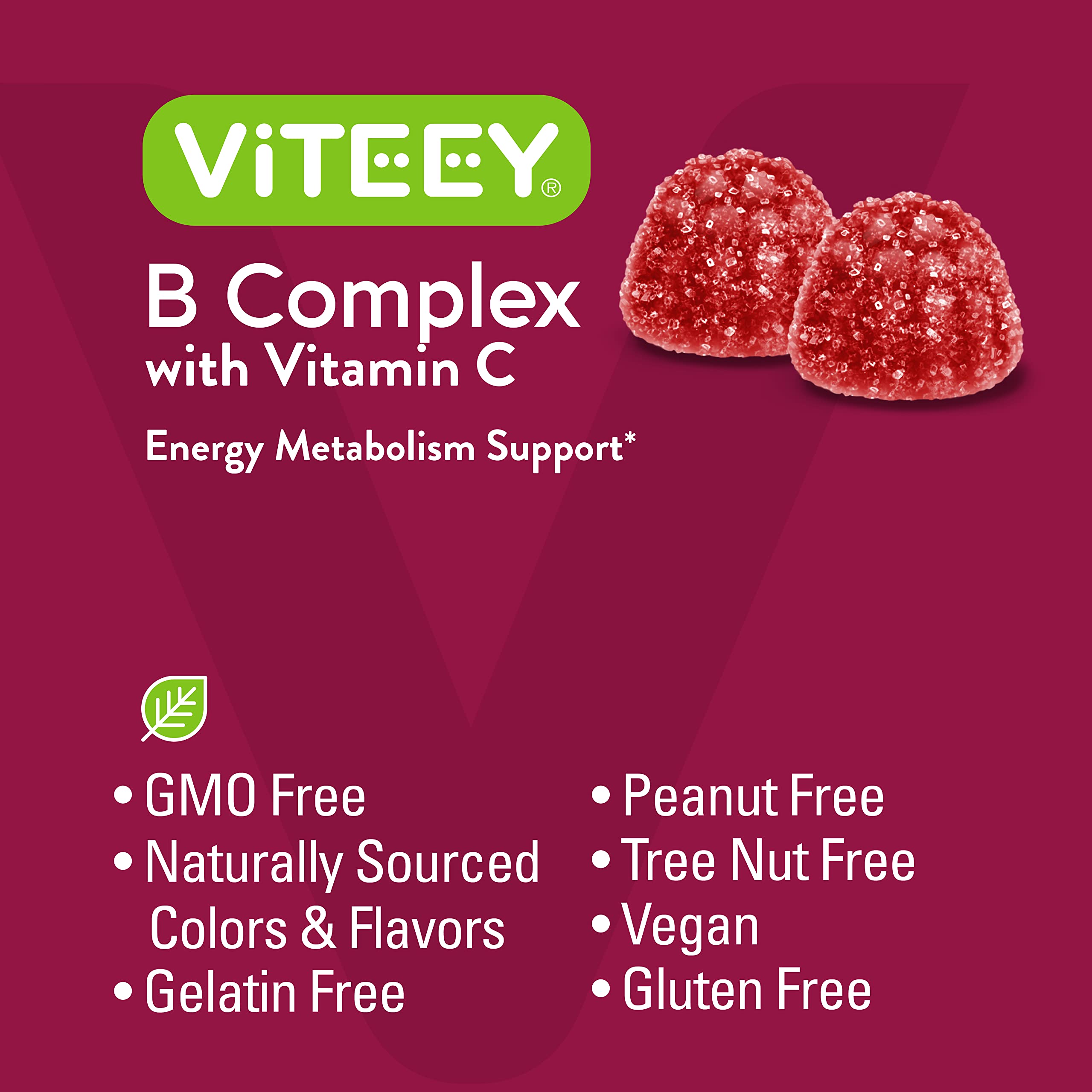 Vitamin B Complex Gummies for Adults with Vitamin C, B6, B12, Niacinamide, Folic Acid, Biotin, Calcium - Supports Energy & Metabolism - Vegan, Gluten Free, Gelatin Free - Chewable Strawberry Flavored