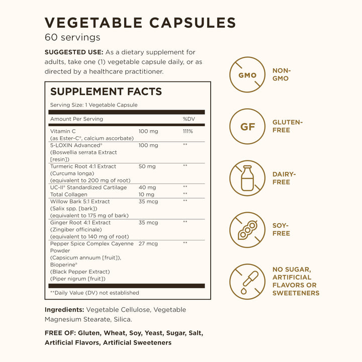 Solgar No. 7, 60 Vegetable Capsules - Joint Support & Comfort - Increased Mobility & Flexibility - Supplement for Men & Women - With Ester-C Vitamin C - Gluten-Free, Non GMO, Dairy Free - 60 Servings