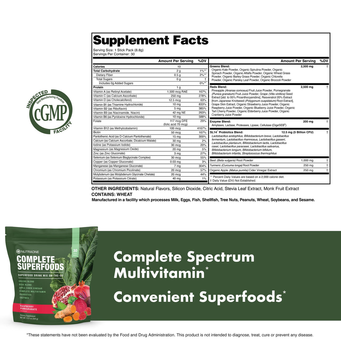 Complete Superfoods, Complete Spectrum Multivitamin, Greens and Reds Blend, Enzymes, Probiotics (Raspberry Pomegranate, 30 Stick Packs)