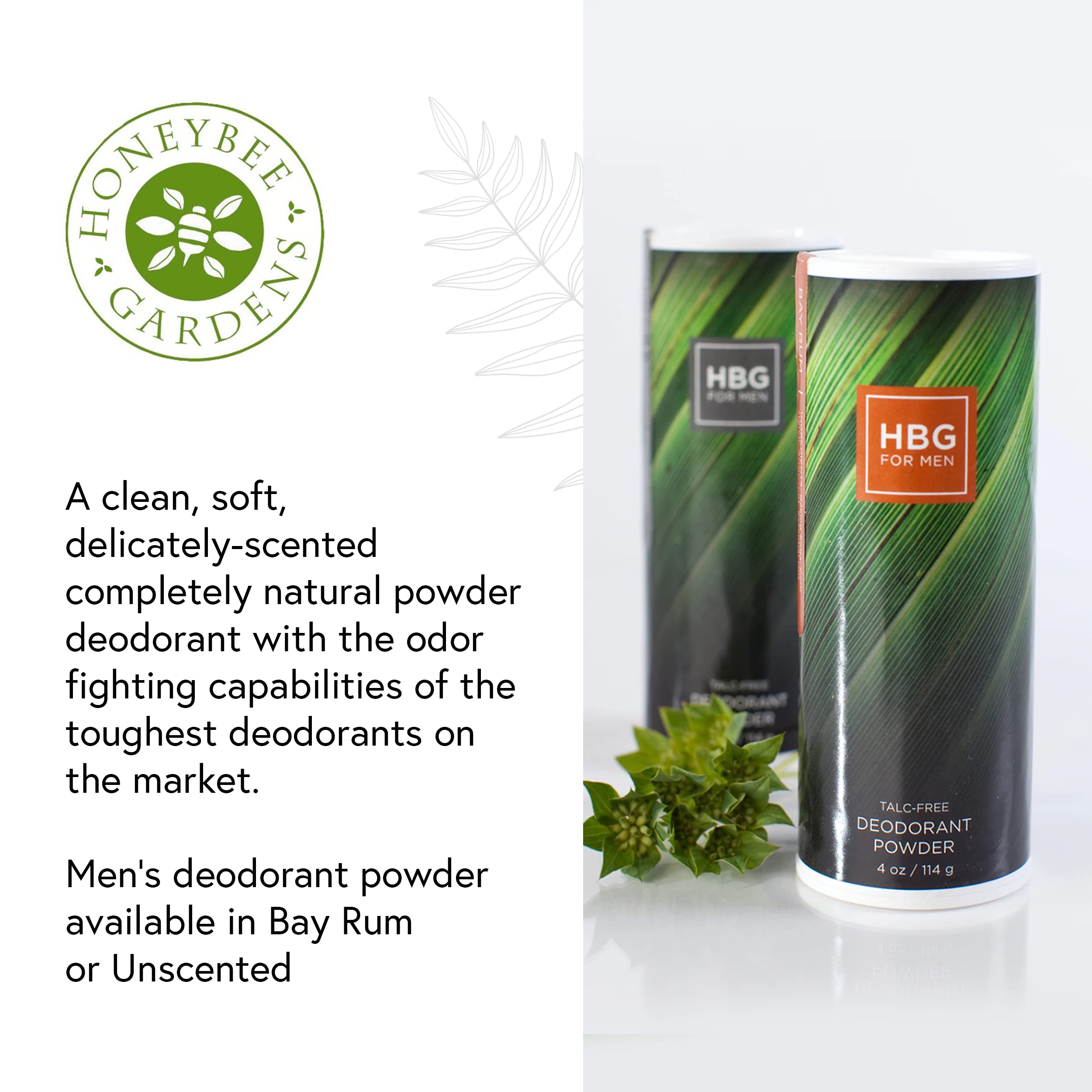 Honeybee Gardens Mens Deodorant Powder, Unscented, 4 Ounce