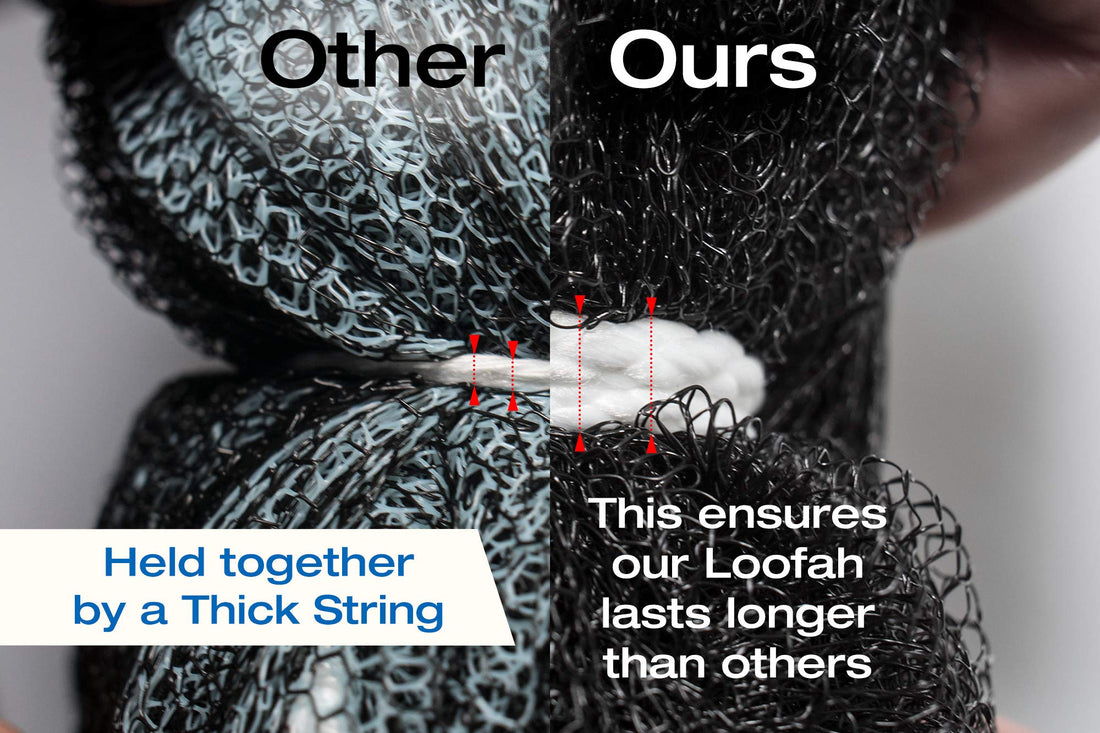 XXL 90g Charcoal Shower Loofah 3 Pack by Tilcare - Perfect Bath Sponge for Exfoliating for Men & Women - Body Scrubber Brush for Cleansing and Smooth Skin - Scrubbies That Remove Excess Oil and Dirt