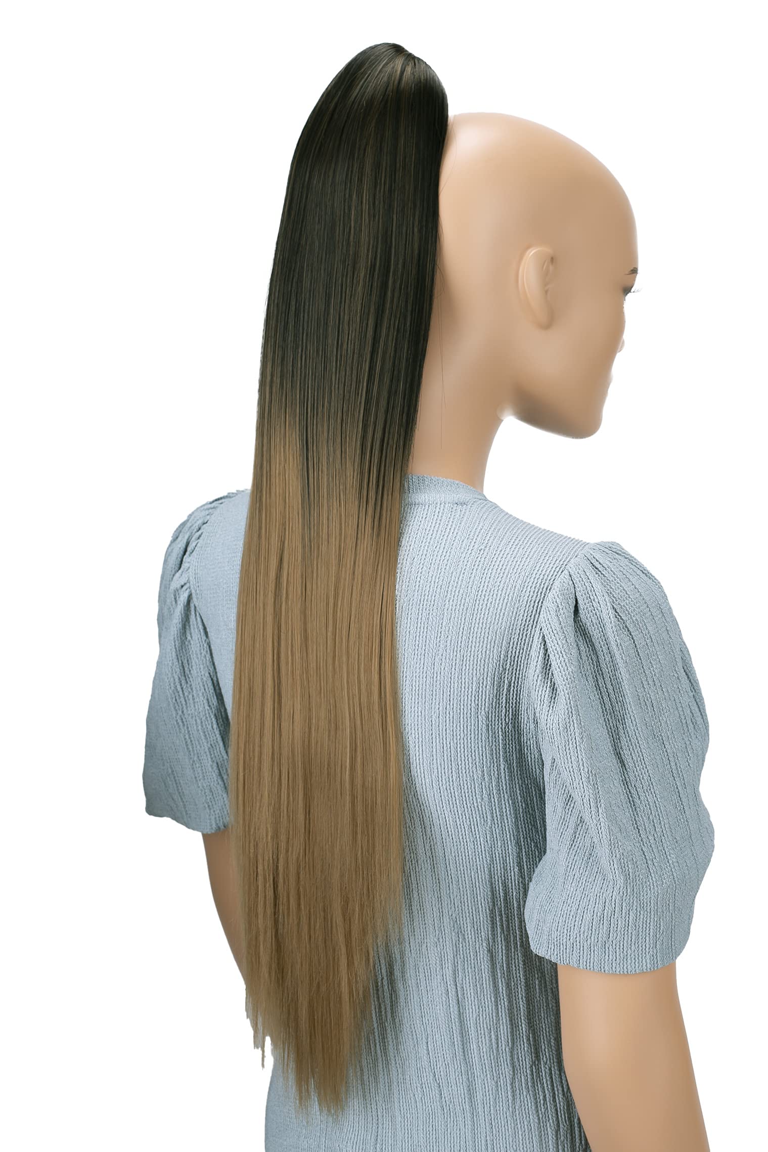 27 (70cm) Ombré black brown # 1BT27 H115 : PRETTYSHOP 27 Hairpiece Ponytail Ombré Two-Tone Clip on Extension Long hair smooth Heat-Resisting H115