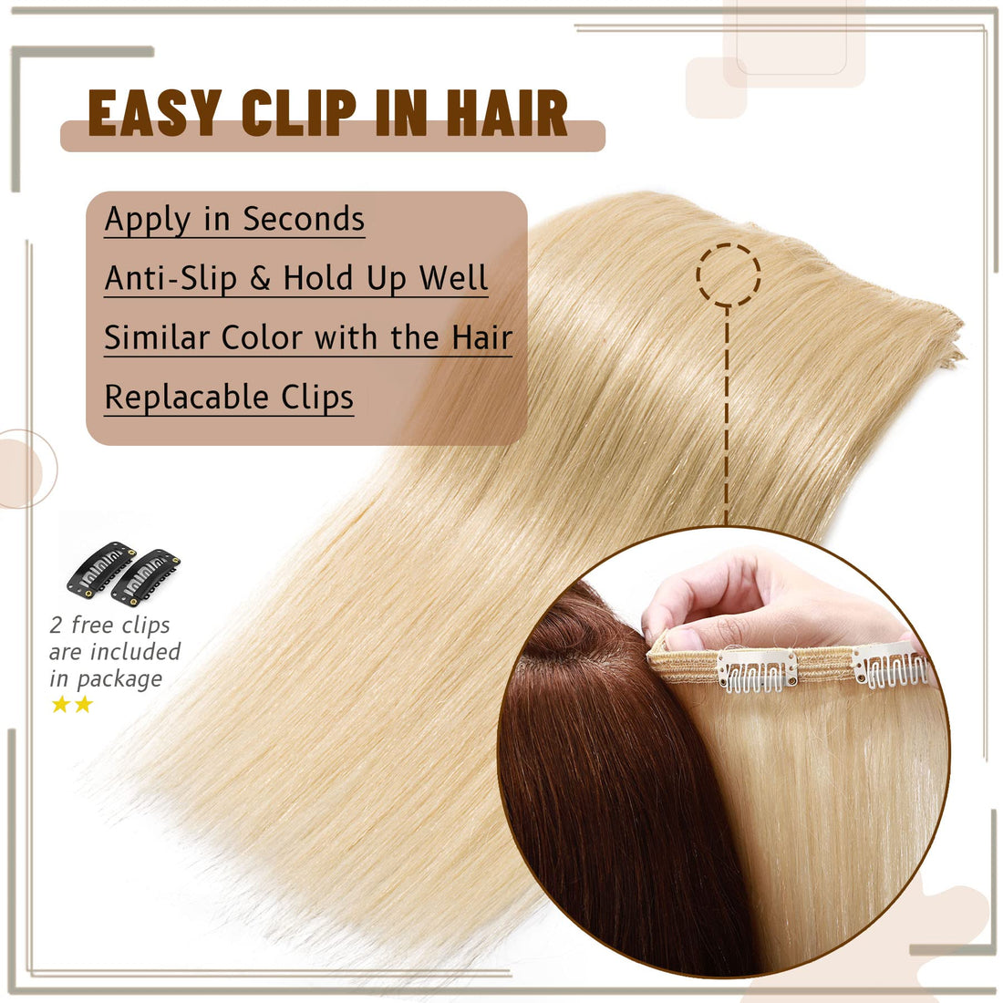 S-noilite Blonde 100% Remy Human Hair Clip in Extensions Double Weft 16Inch Bleach Blonde Straight Soft Grade 7A Quality 8pcs 18 Clips 130g Thick Full Head Brazilian Hair For Women #613