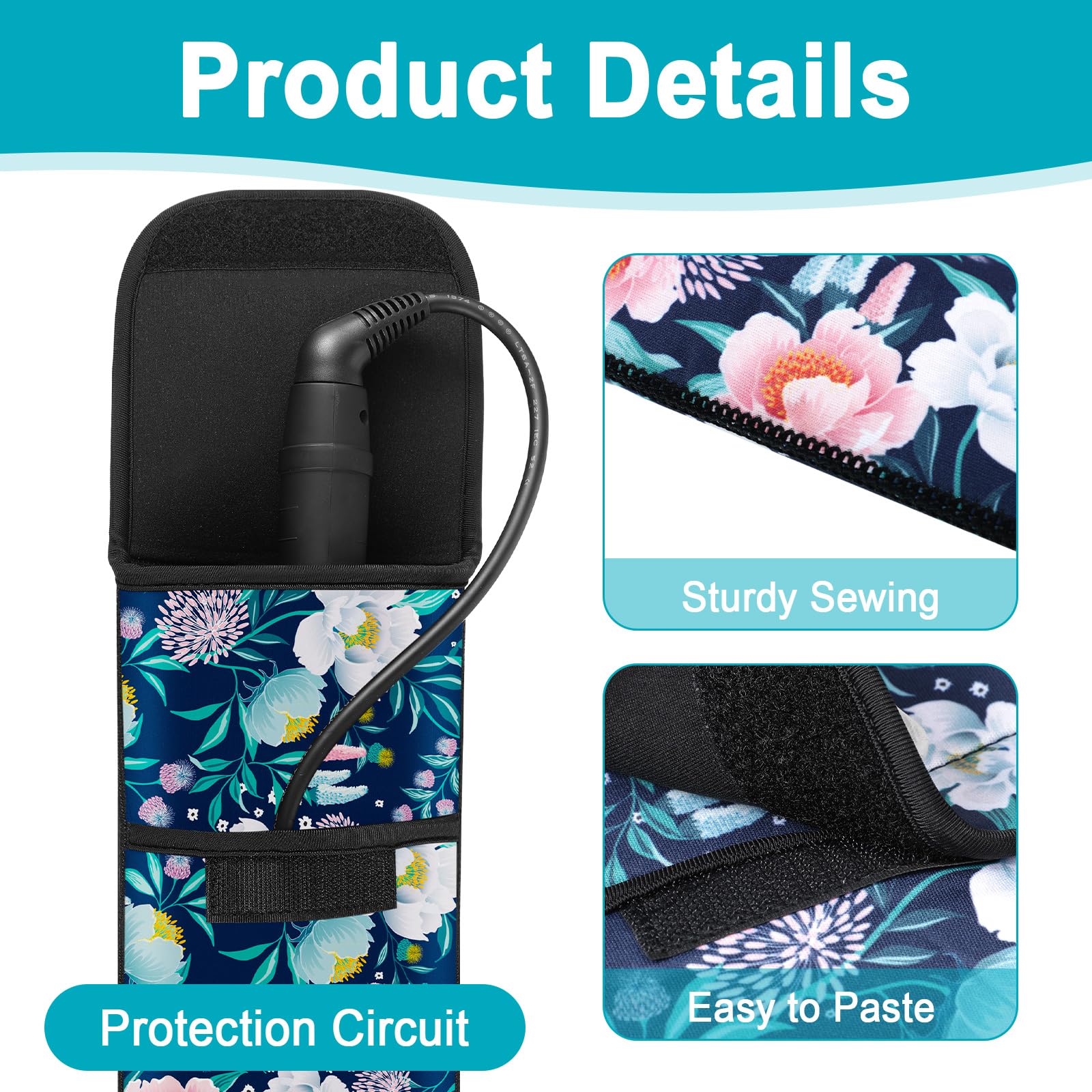 2 Pieces Flat Iron Case Holder Heat Resistant Curling Iron Neoprene Straightener Holder and Silicone Travel Mat for Hair Tools Curling Iron Organizer Bag or Travel Daily Use (Black,Flower Pattern)