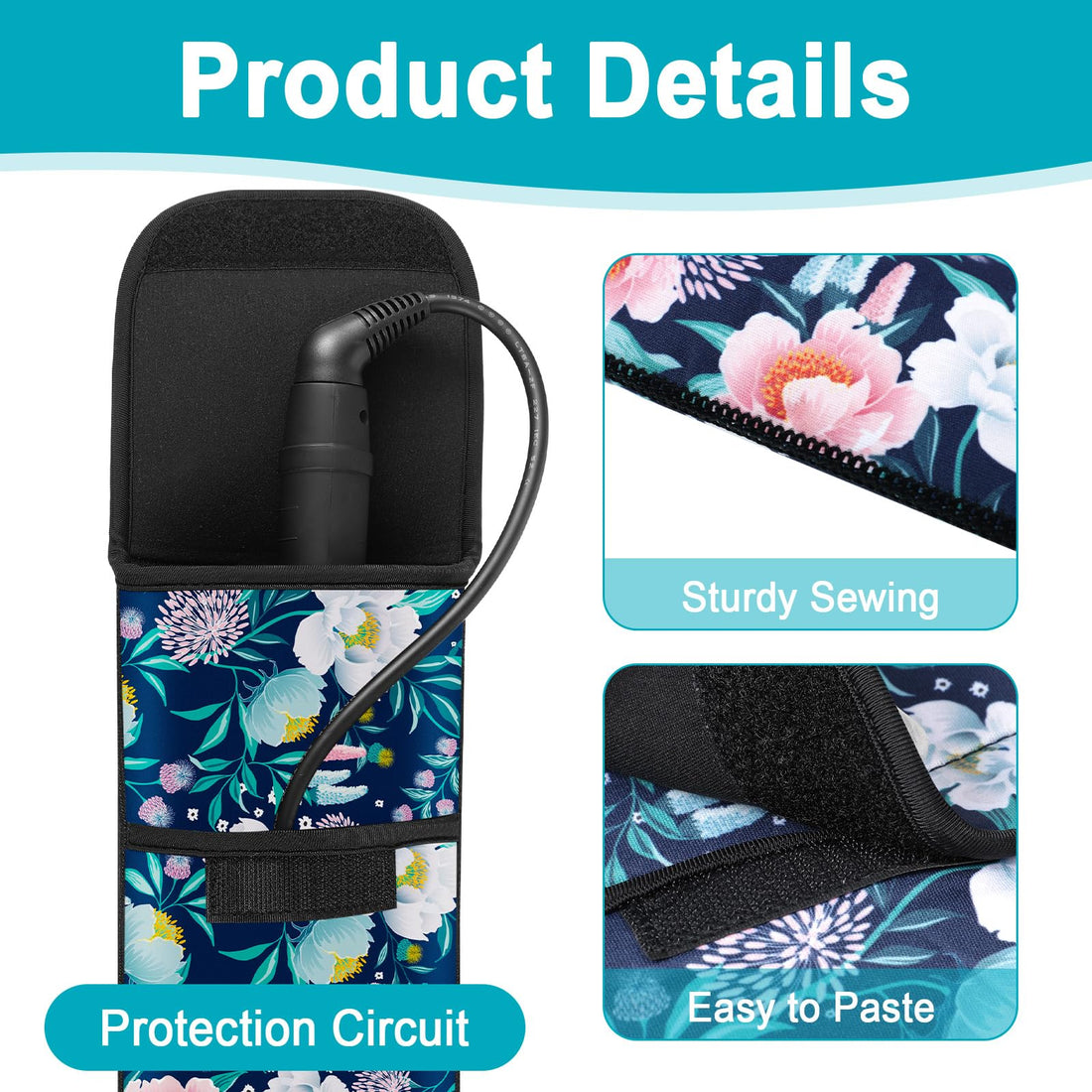 2 Pieces Flat Iron Case Holder Heat Resistant Curling Iron Neoprene Straightener Holder and Silicone Travel Mat for Hair Tools Curling Iron Organizer Bag or Travel Daily Use (Black,Flower Pattern)
