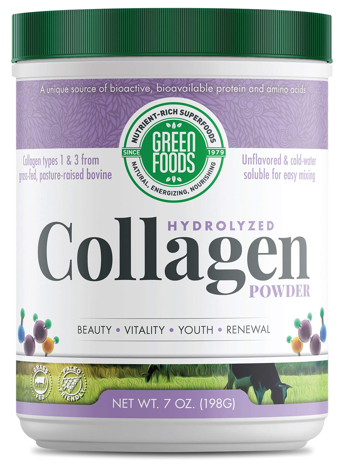 Green Foods Grass Fed Pasture Raised Hydrolyzed Collagen Peptides Protein Powder 7oz - 30 servings