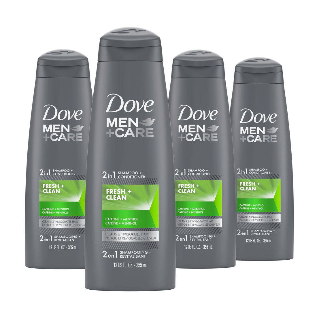 Dove Men+Care 2 in 1 Shampoo and Conditioner, Fresh and Clean, 12 oz, 4 count