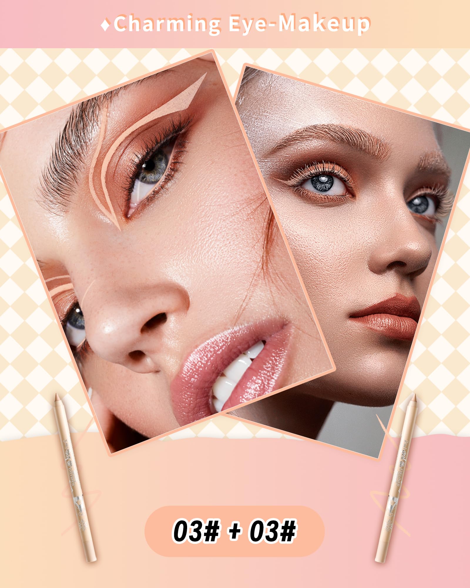 Nude Gel Eyeliner Pencil Set-2Pcs Multi-Use Gel Eye Liner waterline Pen,Long Lasting Waterproof Smudge-proof Water Line Pencil, Professional Eye Makeup Kit for Older Women with Pencil Sharpener-03