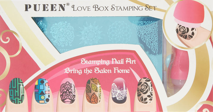 PUEEN Nail Art Stamping LOVE BOX I - 4 Lover Collection Plates - 125x65mm Unique Nailart Polish Stamping Manicure Image Plate Accessories Kit - BH000576