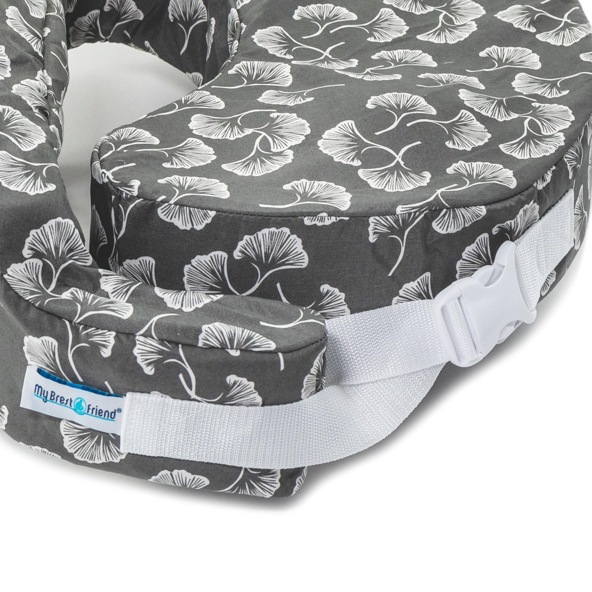 My Brest Friend Original Nursing Pillow Enhanced Ergonomics Essential Breastfeeding Pillow Support For Mom & Baby W/ Convenient Side Pocket, Double Straps & Slipcover, Grey Flowing Fans