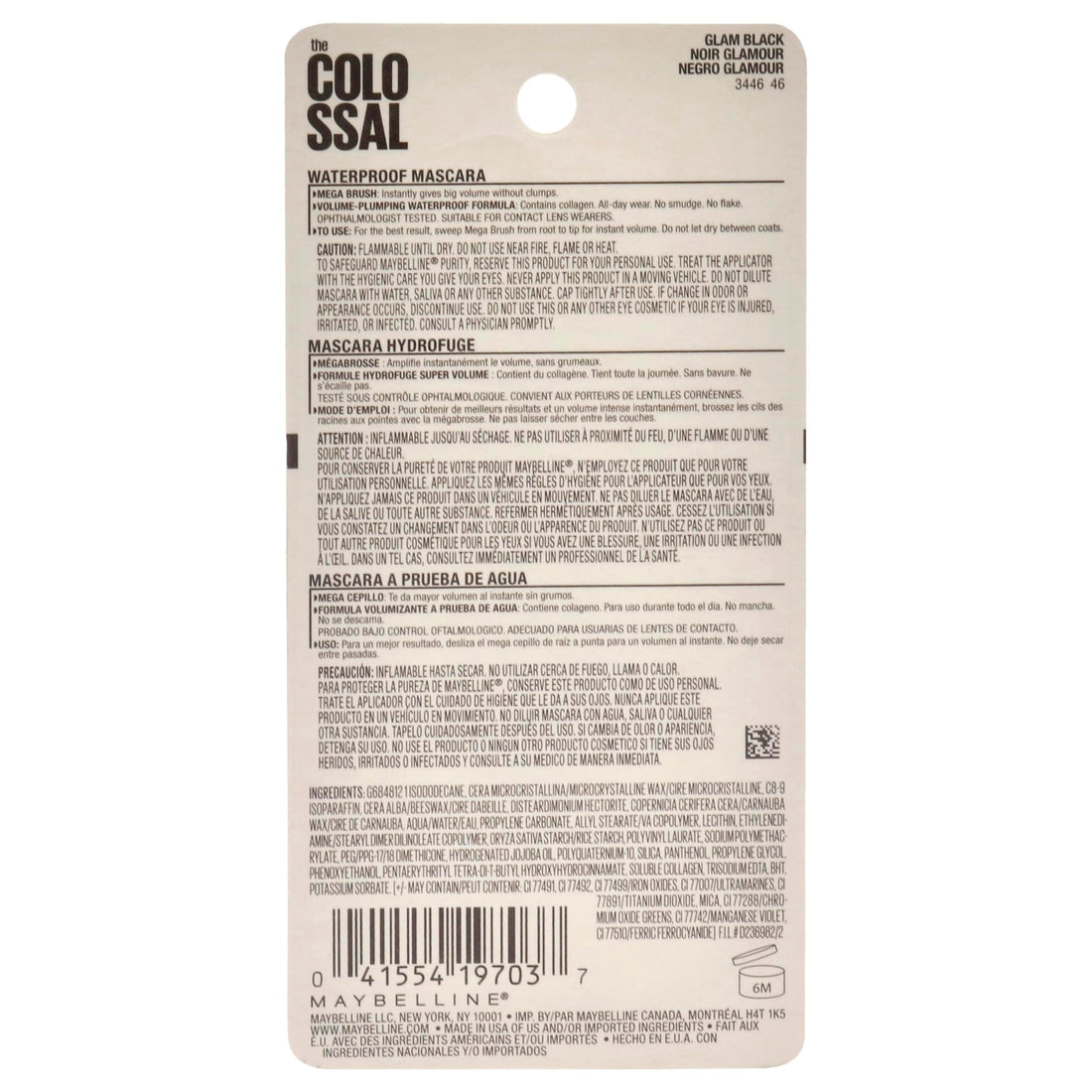 Maybelline Volum' Express Colossal Waterproof Mascara Makeup, Volumizing, Glam Black, 1 Count